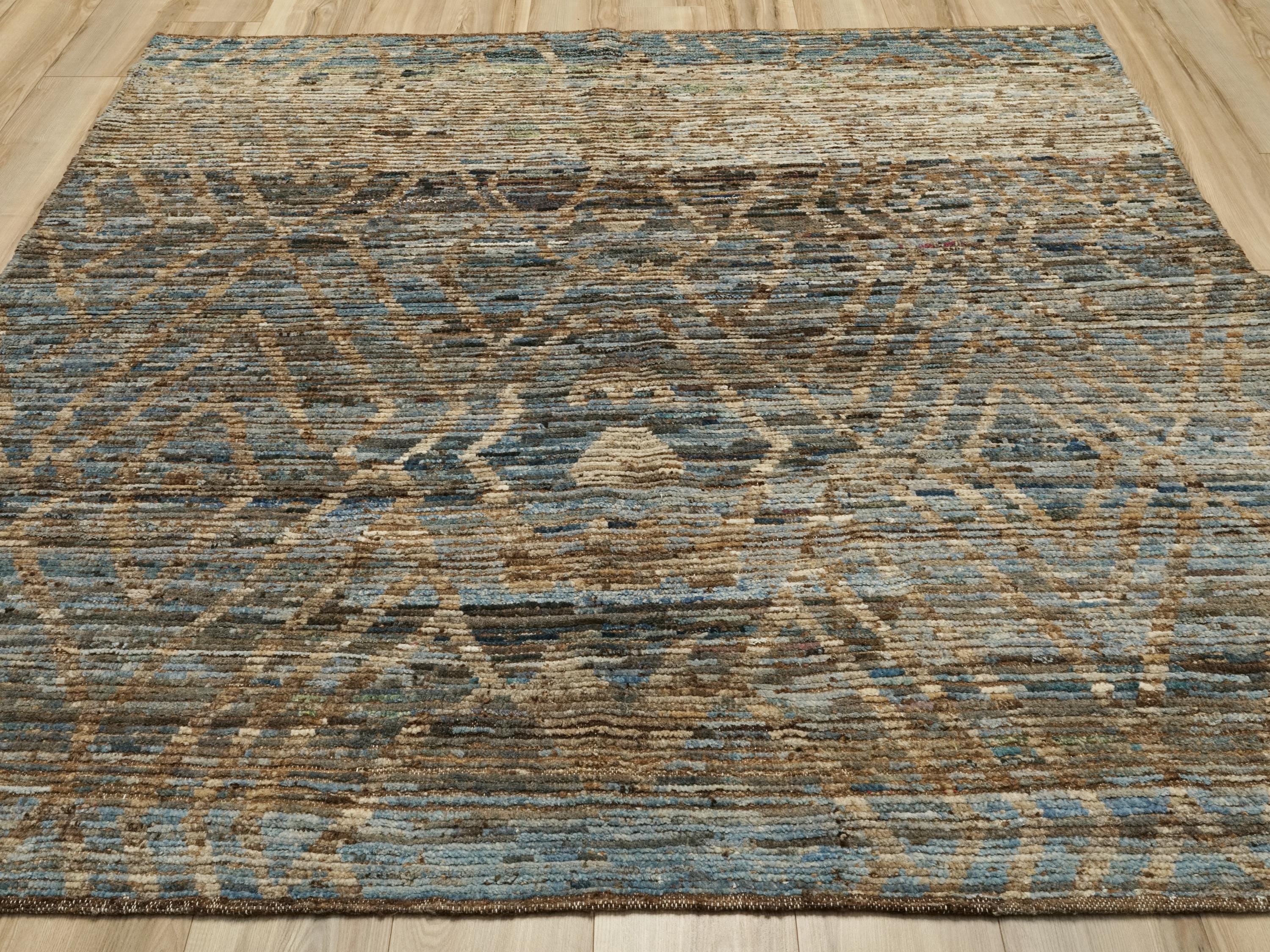 7x7 Ft Blue Moroccan Rug - Afghan Handmade Square Rug