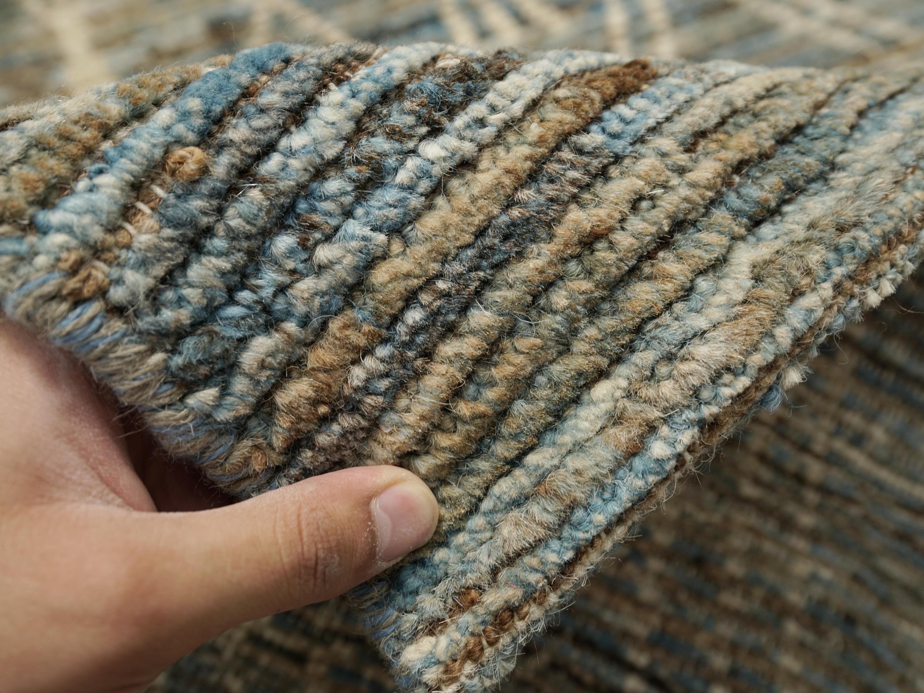 16 Ft Blue Moroccan Wool Runner Rug - Afghan Handmade Hallway Rug