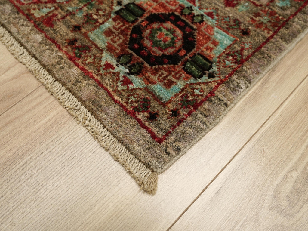 2x3 Ft Hand Knotted Beige Mamluk Rug - Oriental Accent Rug