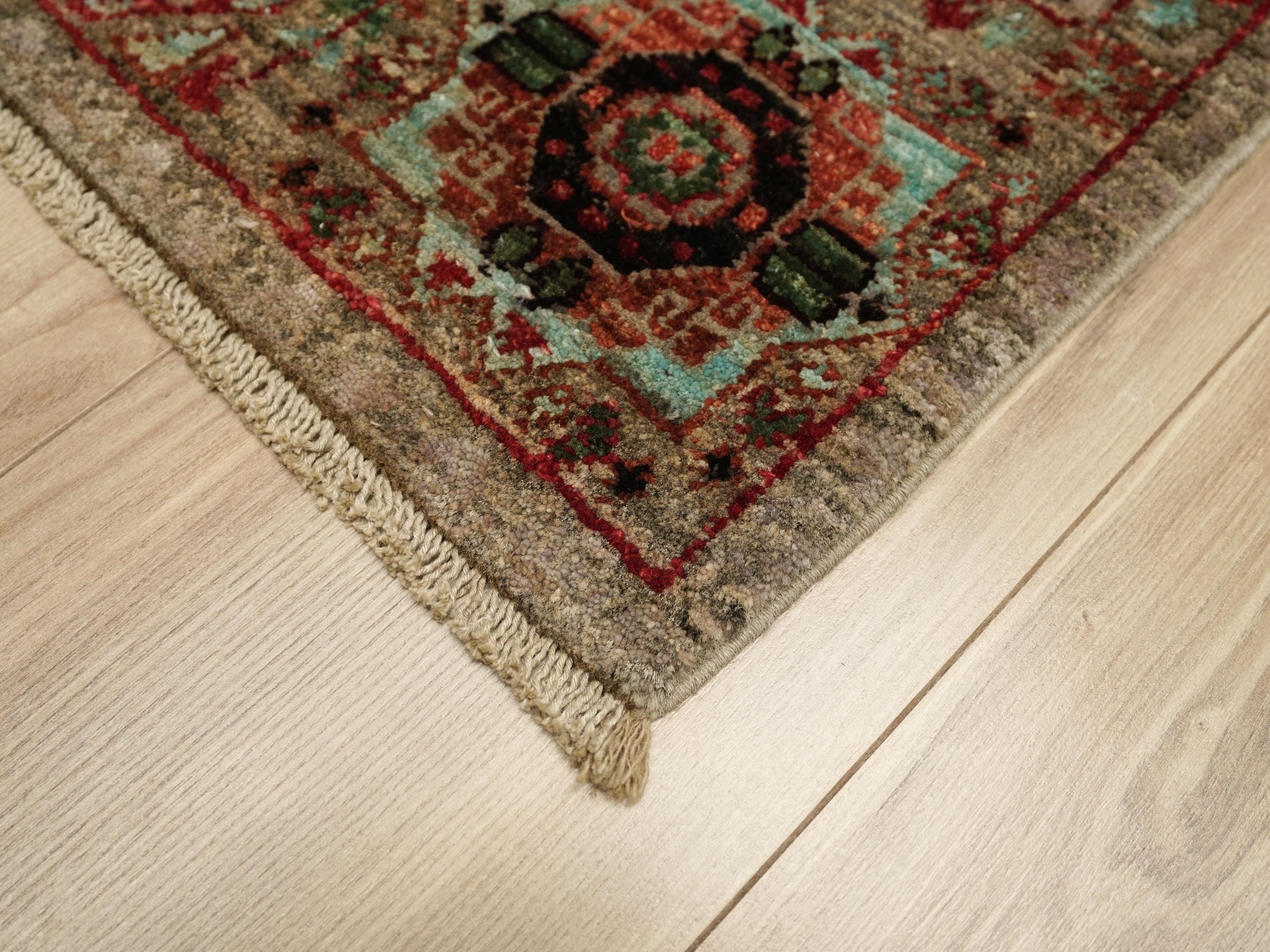 2x3 Ft Hand Knotted Beige Mamluk Rug - Oriental Accent Rug