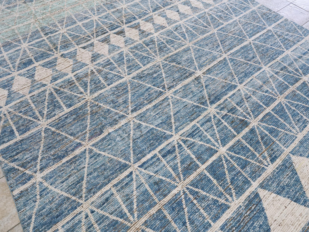 10x14 Ft Blue & White Moroccan Rug - Afghan Handmade Wool Rug