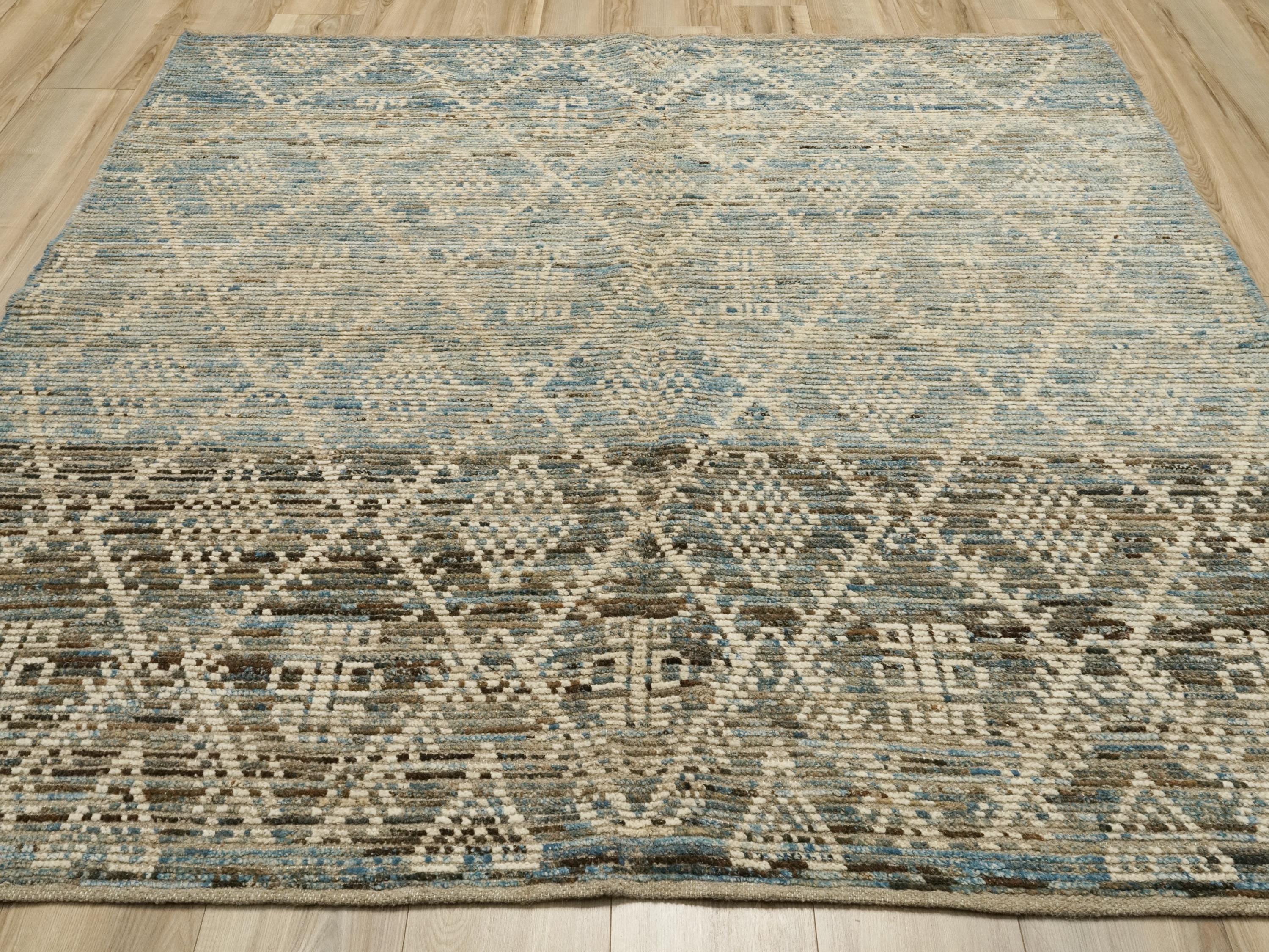7x7 Ft Light Blue Moroccan Rug - Square Area Rug