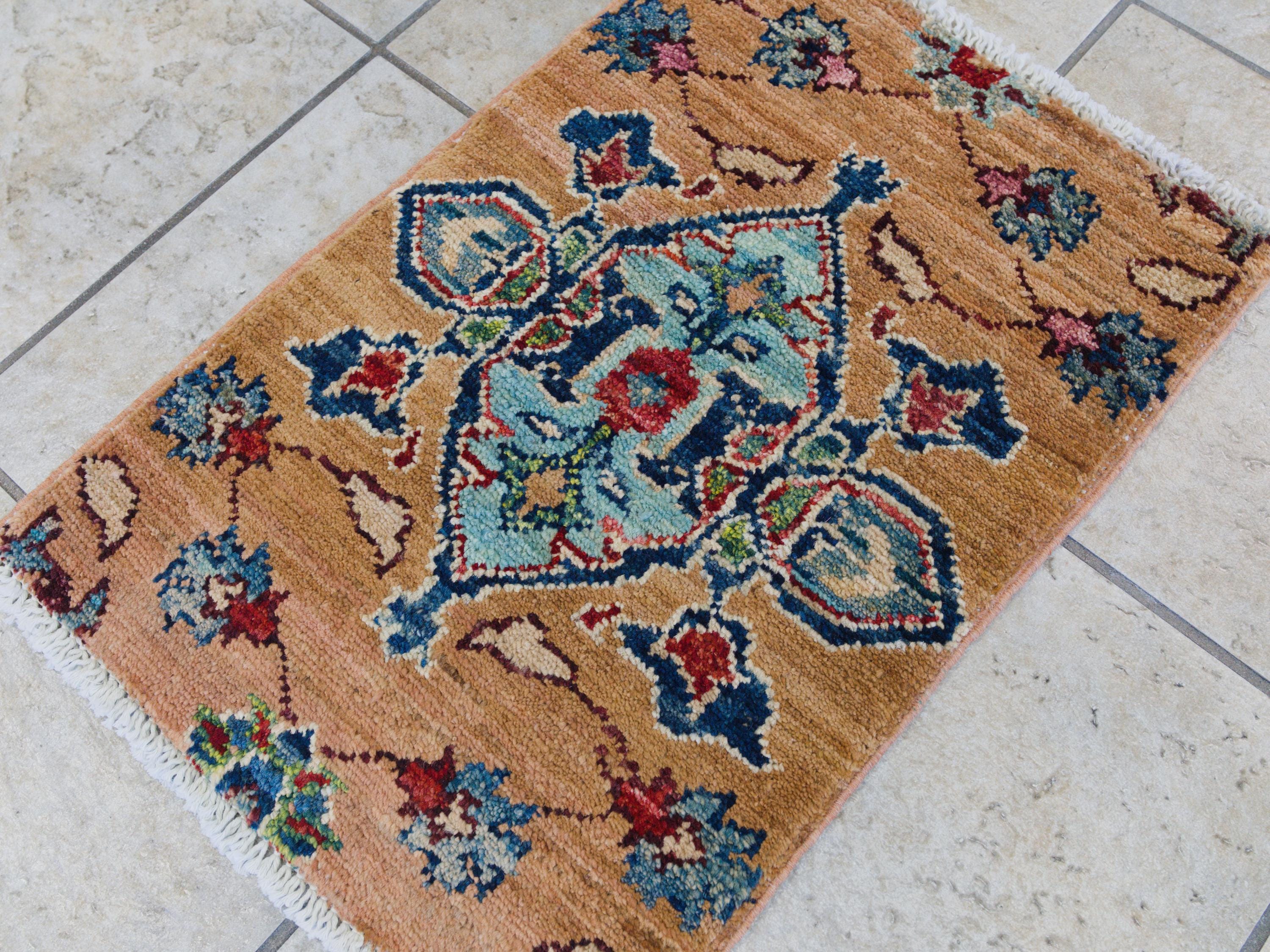 1x2 Ft Light Brown Serapi Rug - Floral Accent Rug