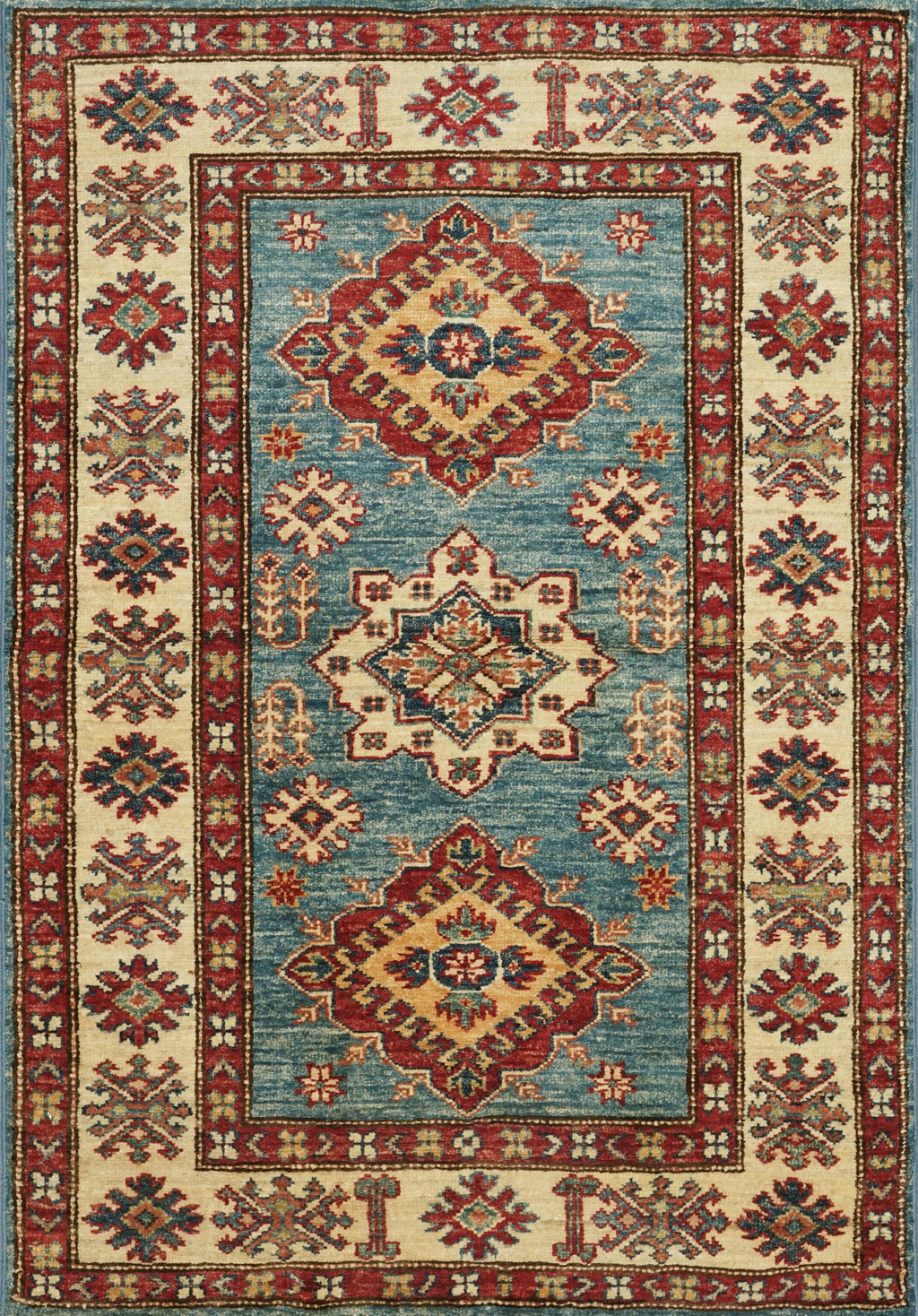 3x4 Ft Light Blue Kazak Rug - Handmade Afghan Area Rug