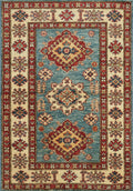 3x4 Ft Light Blue Kazak Rug - Handmade Afghan Area Rug