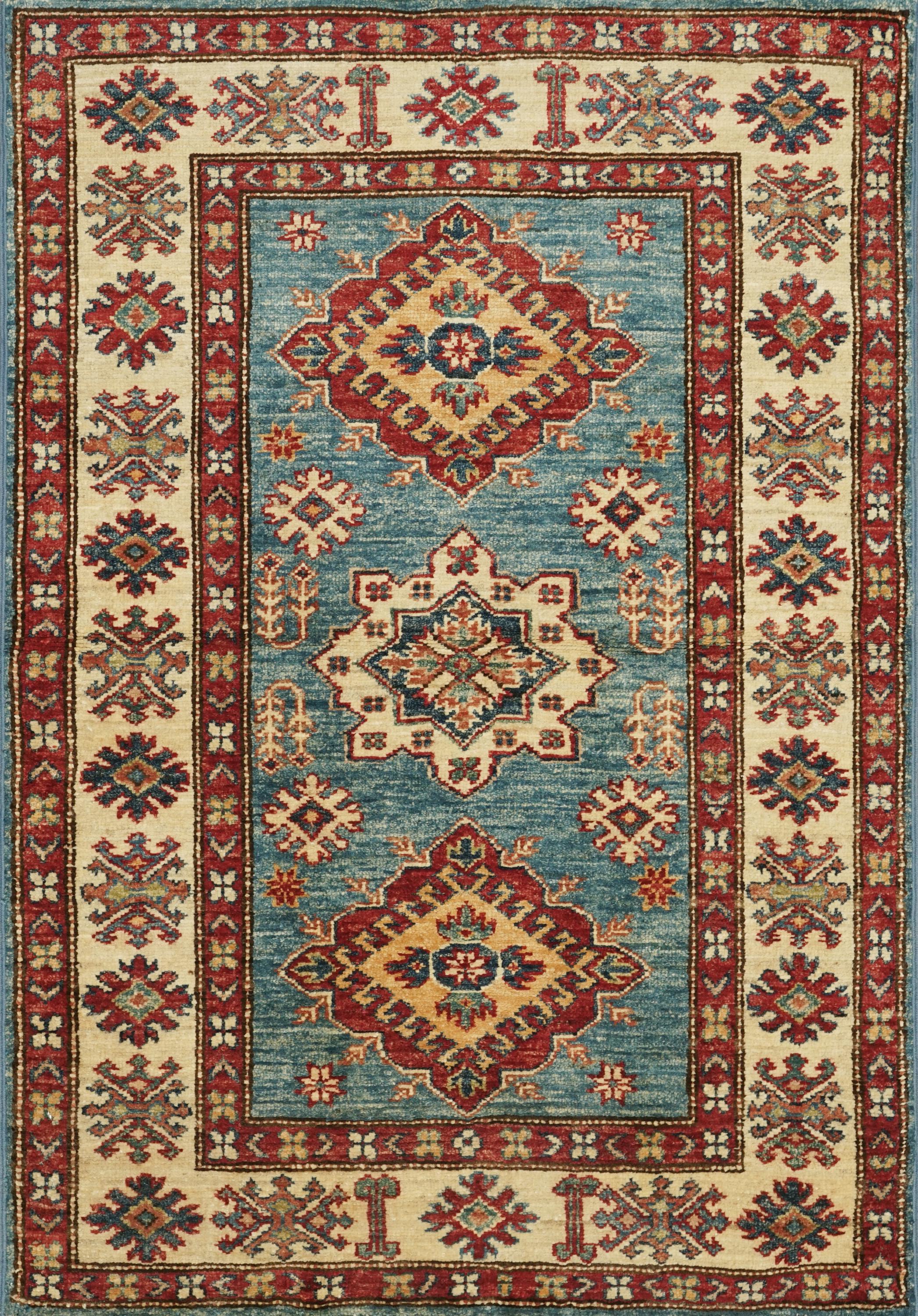 3x4 Ft Light Blue Kazak Rug - Handmade Afghan Area Rug