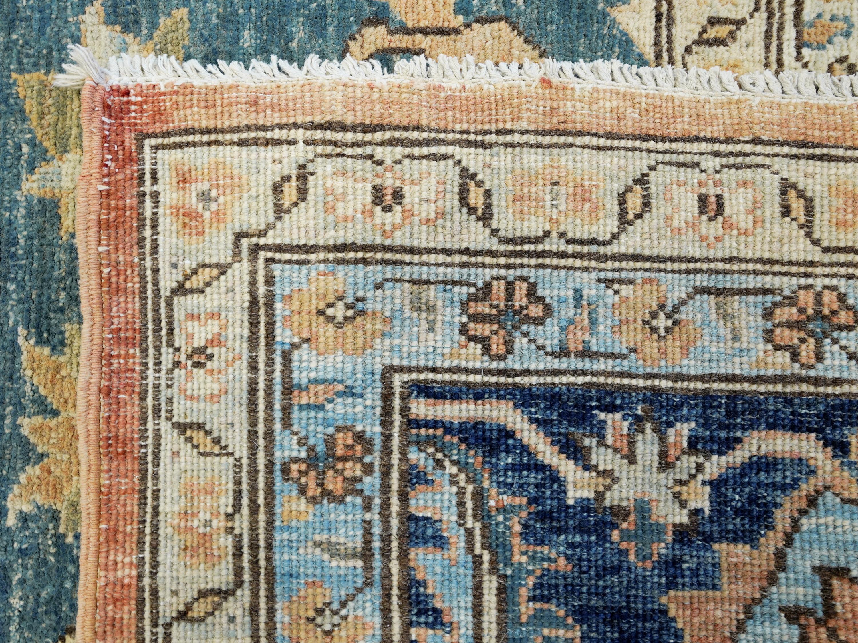 10x14 Ft Blue & Orange Heriz Rug - Hand Knotted Antique Rug