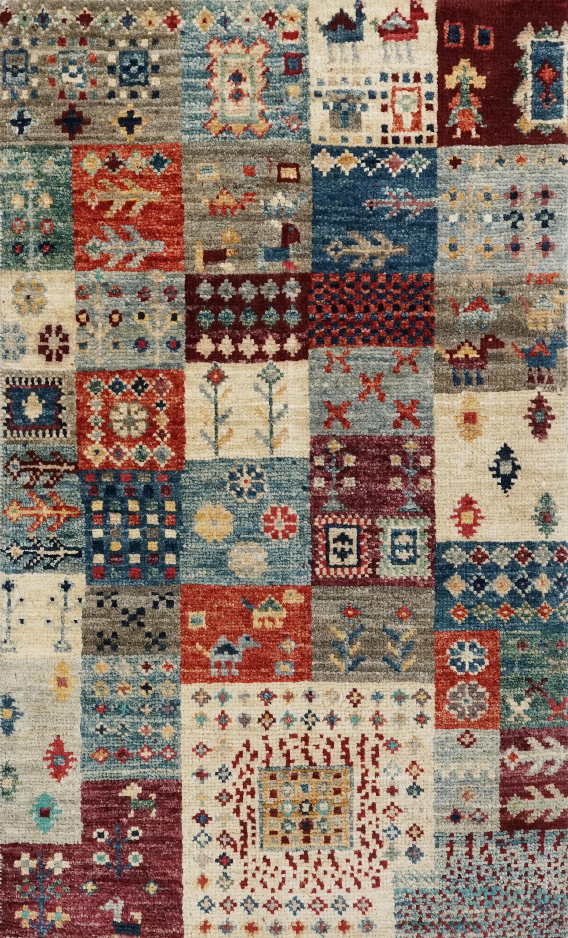 2x3 Ft Handmade Afghan Gabbeh Rug - Colorful Wool Accent Rug