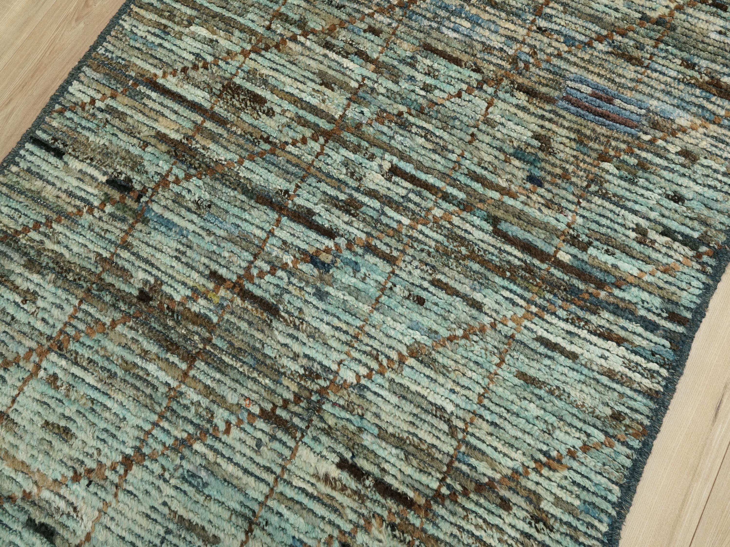 13 Ft Cyan Moroccan Runner Rug - Afghan Handmade Wool Hallway Rug