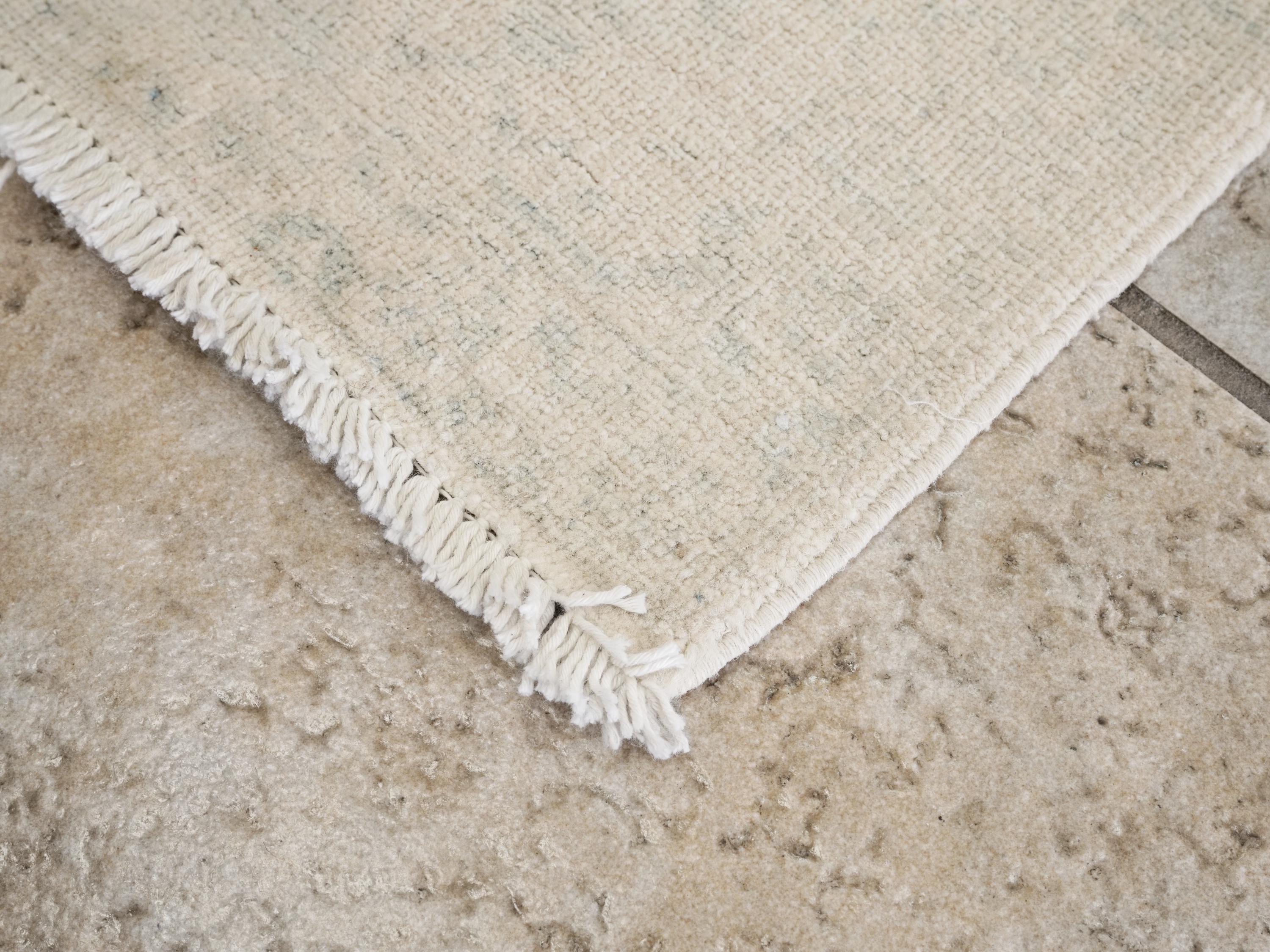 2x6 Ft Hand Knotted Beige Heriz Rug - Afghan Wool Runner