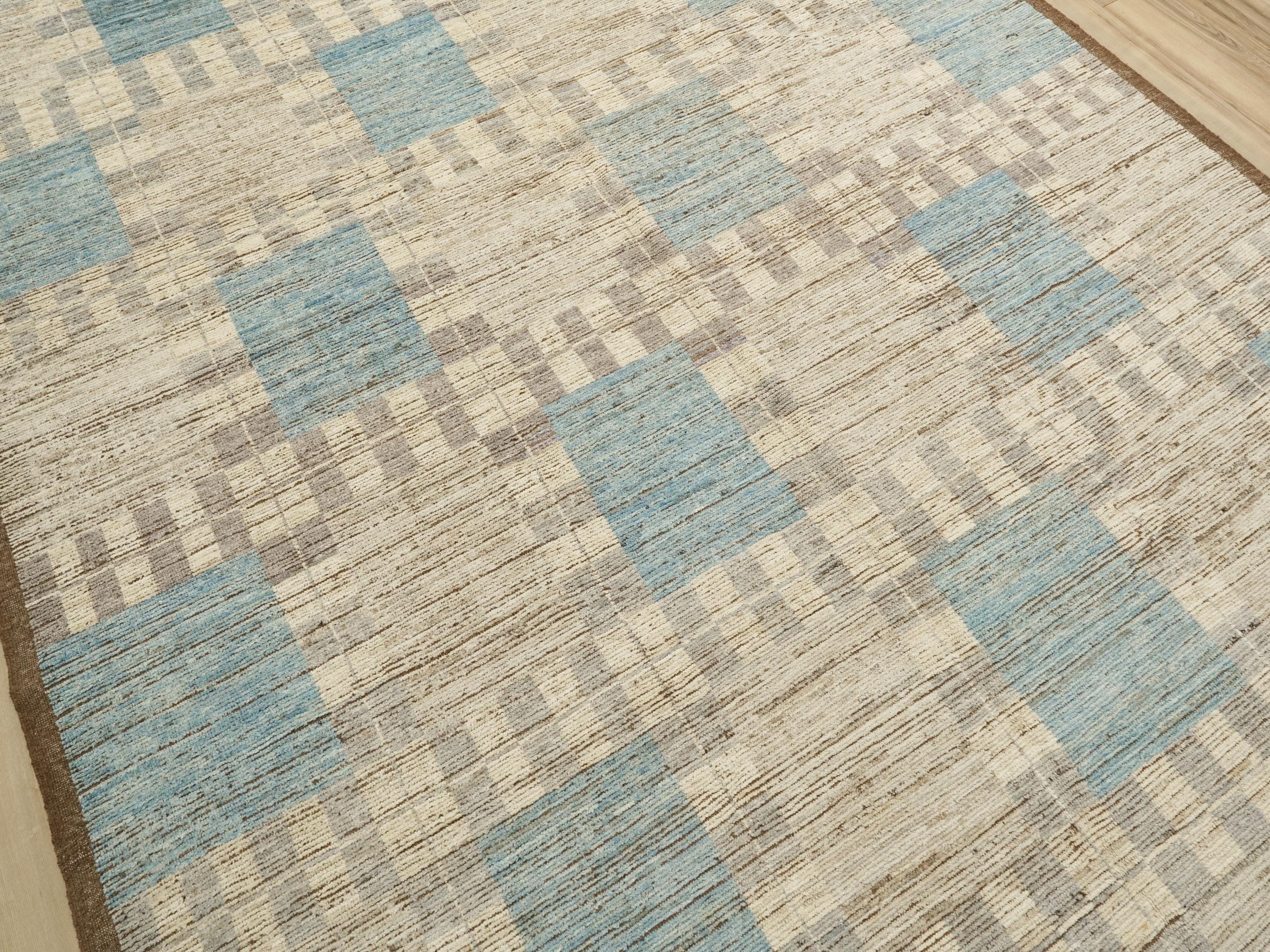9x12 Ft Blue Moroccan Wool Rug - Hand Knotted Area Rug