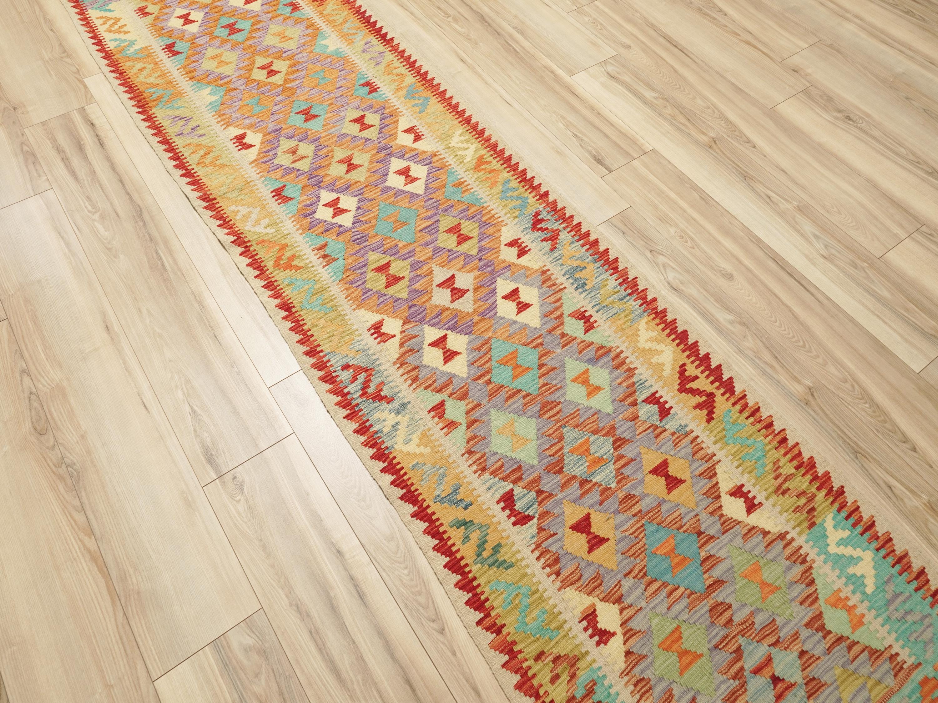 10 Ft  Red Kilim Runner Rug - Flat Weave - Traditional Afghan Design