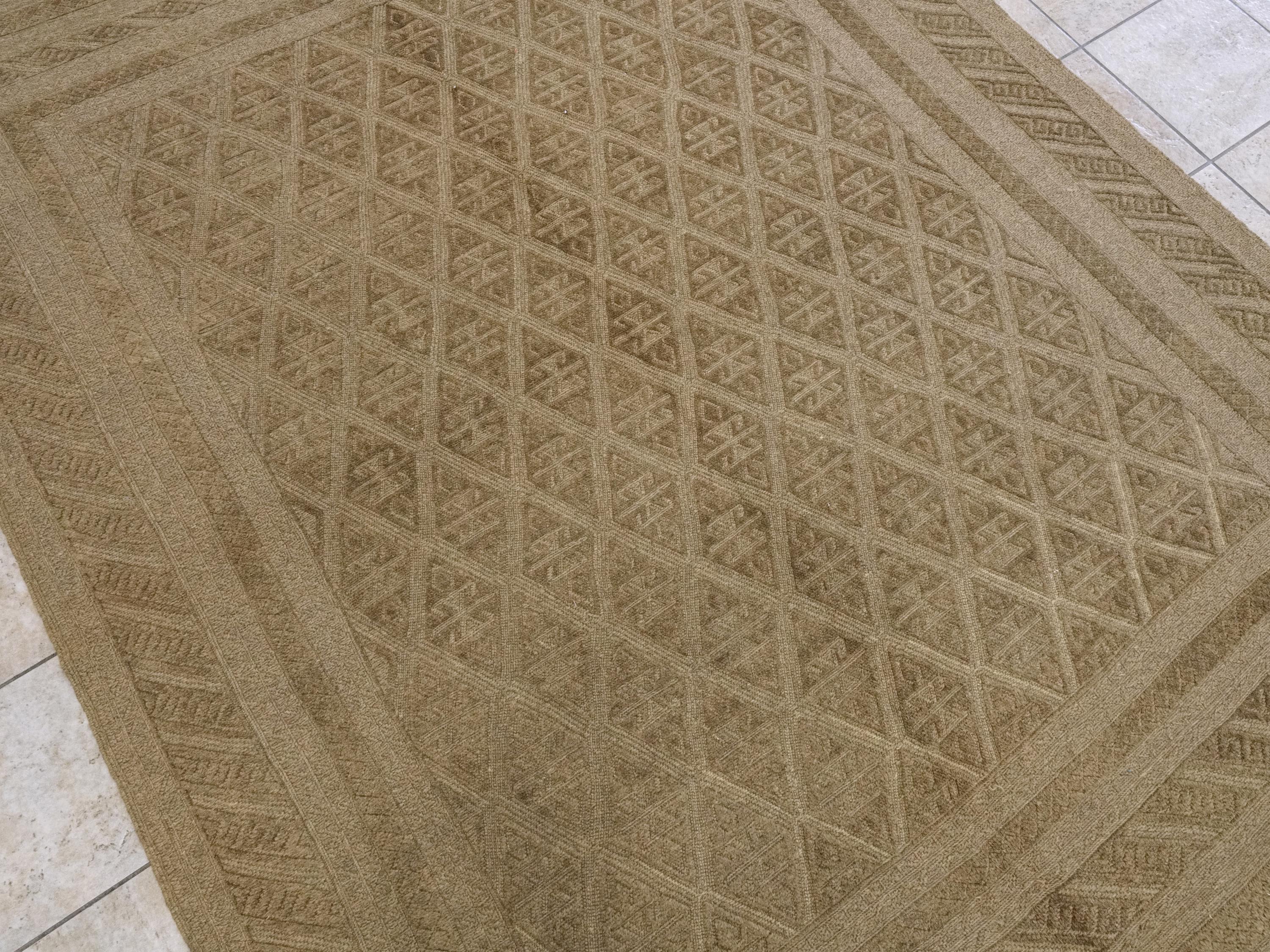 6x9 FT Hand Knotted Wool Kilim Rug - Dark Brown Tribal Design