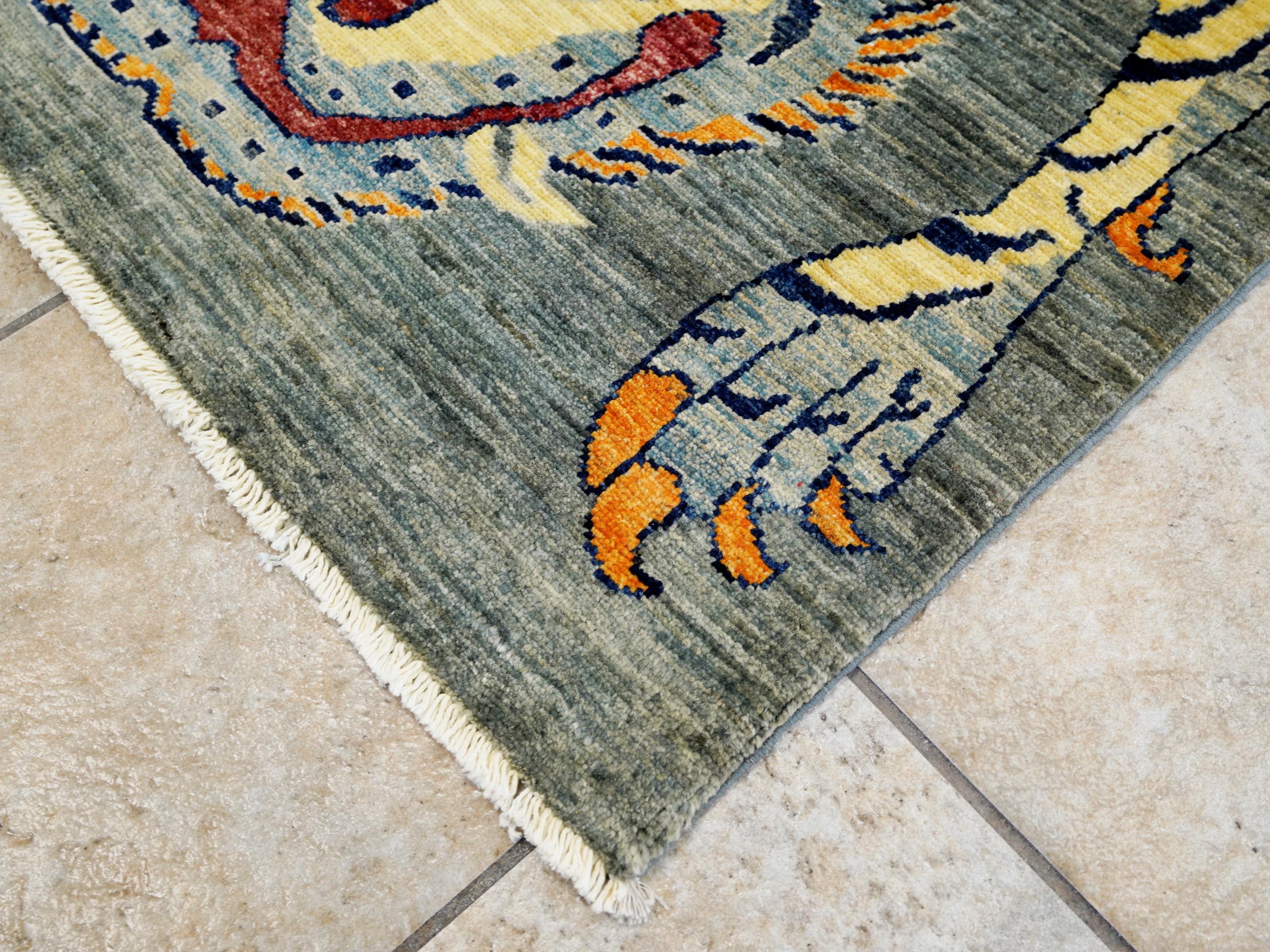 3x5 Ft Gray & Yellow Tiger Rug - Handmade Afghan Area Rug