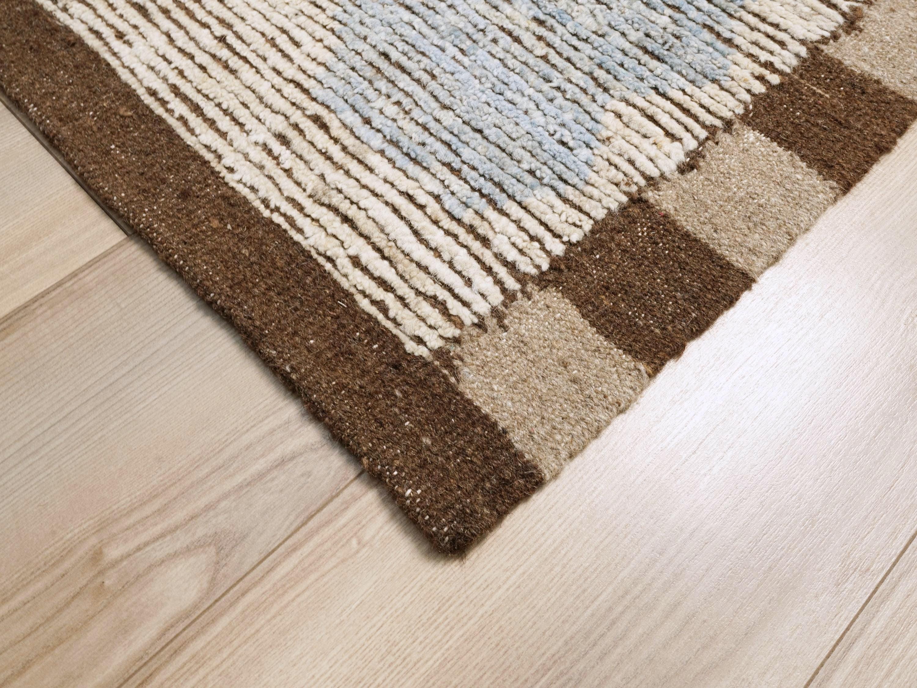 6x9 Ft Blue & Brown Moroccan Rug - Hand Knotted Afghan Rug