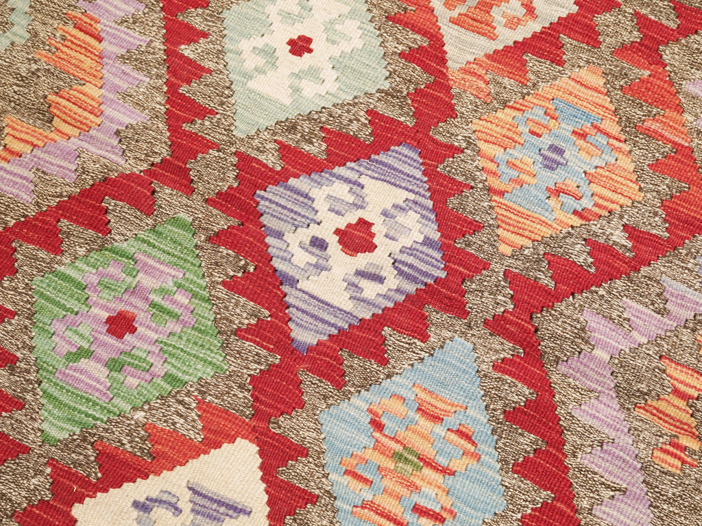 4x6 Ft Red Maimana Kilim Rug - Handwoven Afghan Flat Weave