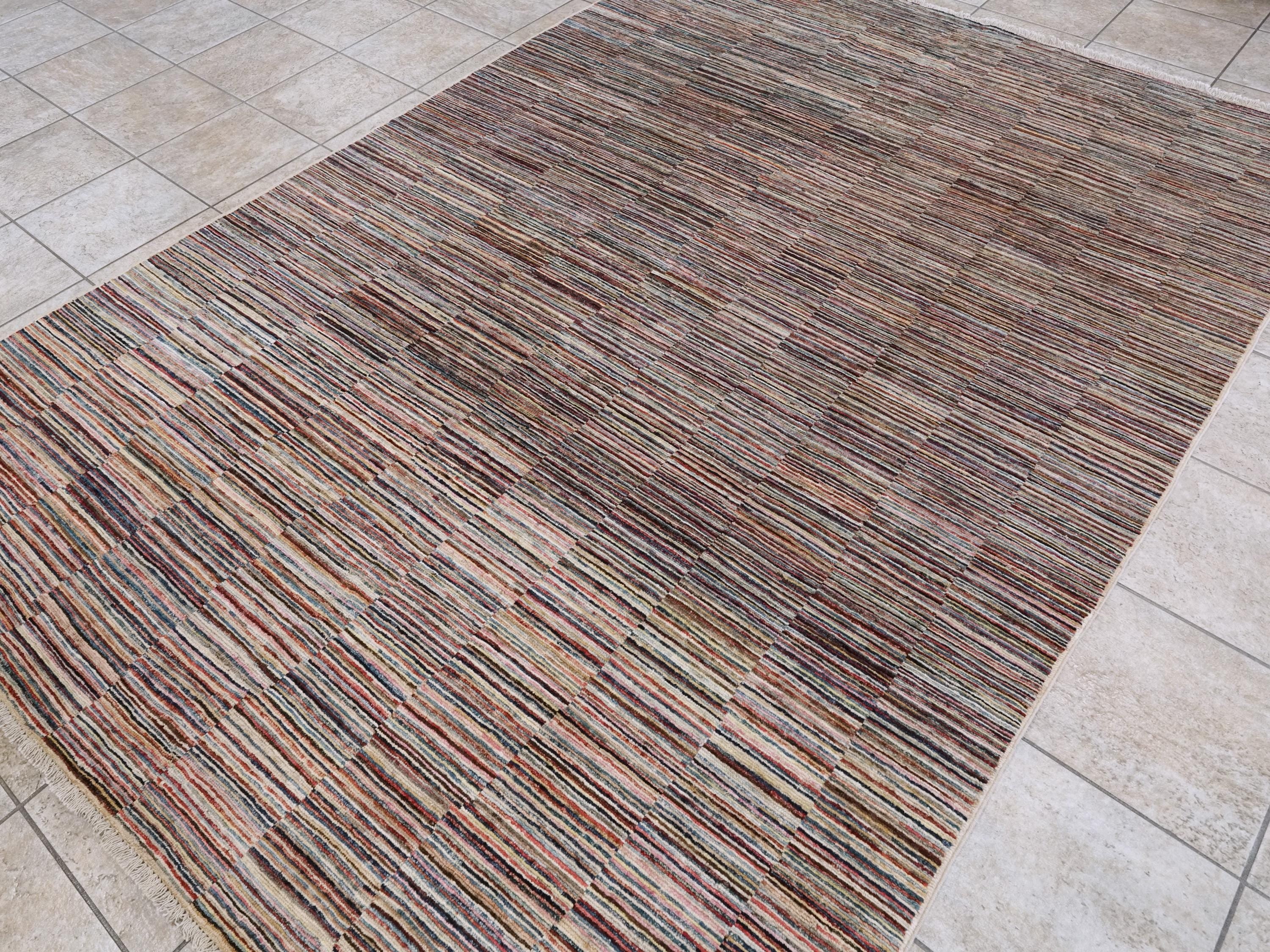 6x9 Ft Gabbeh Rug - Afghan Wool Area Rug - Striped Design