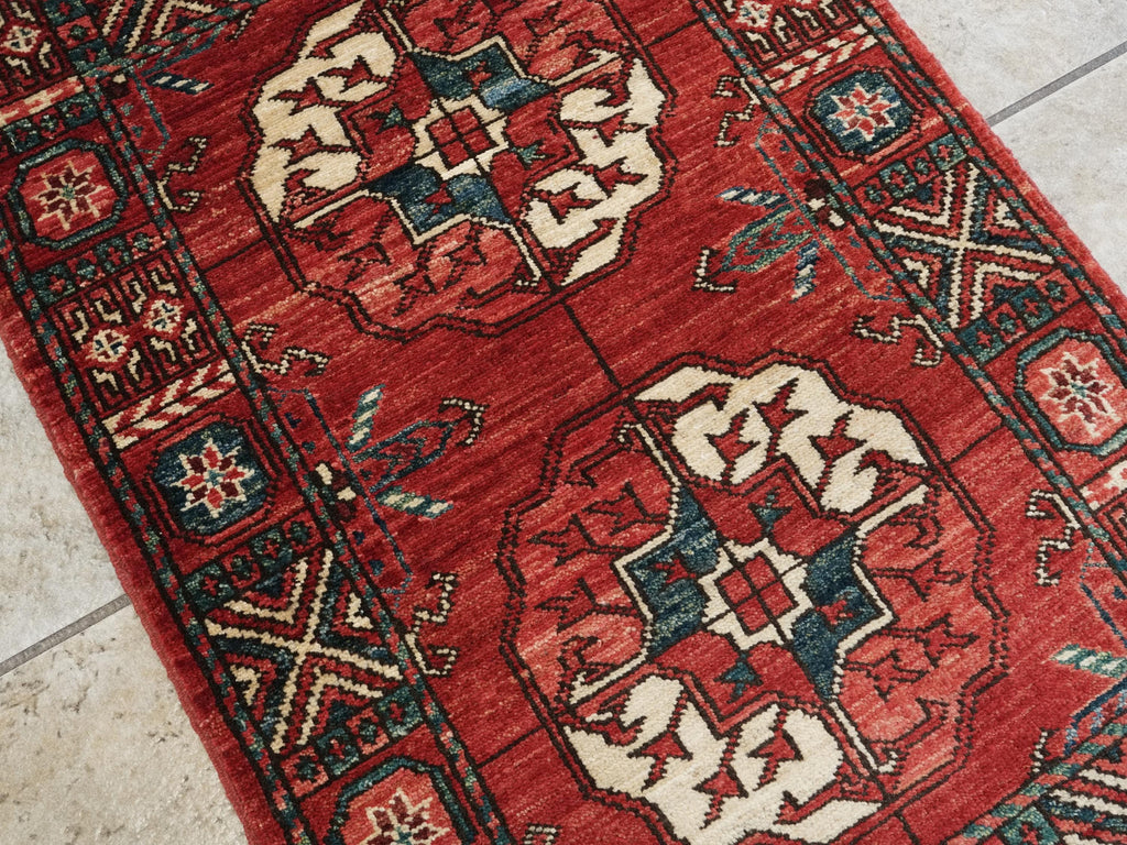 2x3 Ft Red Ersari Rug - Hand-Knotted Turkmen Wool Accent Rug