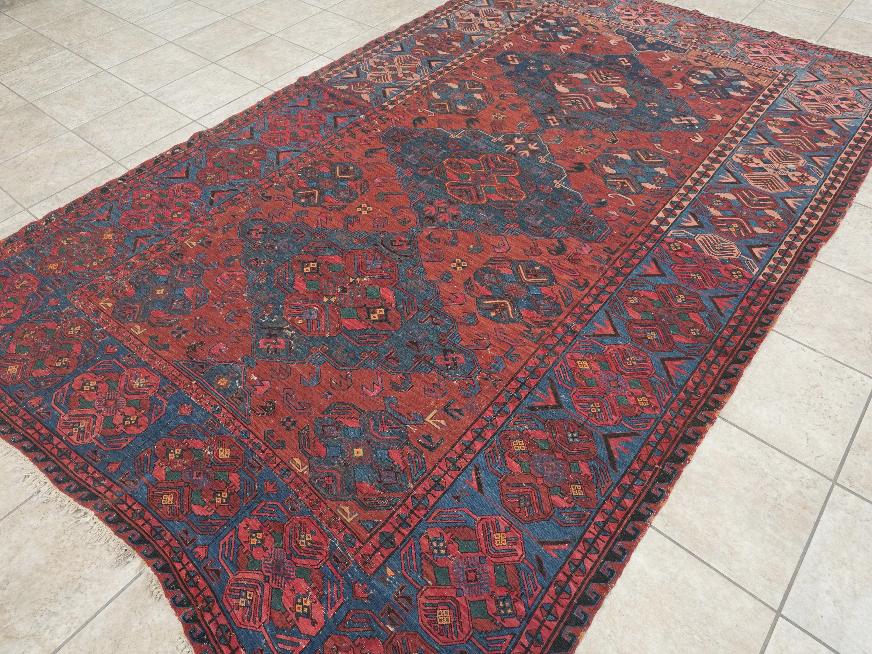 7x10 Ft Antique Red Soumak Rug - Afghan Flat Weave - Ghazni Wool Rug