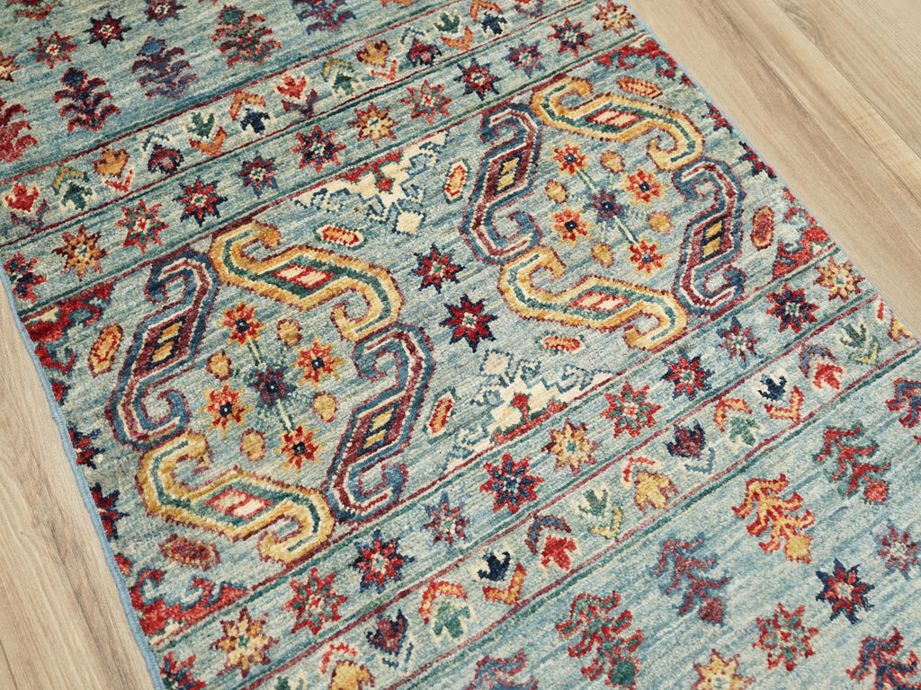 2x3 Ft Handmade Light Blue Khorjin Rug - Afghan Wool Rug