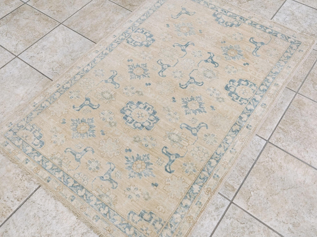3x5 Ft Beige & Blue Serapi Rug - Oriental Wool Rug - Floral Design