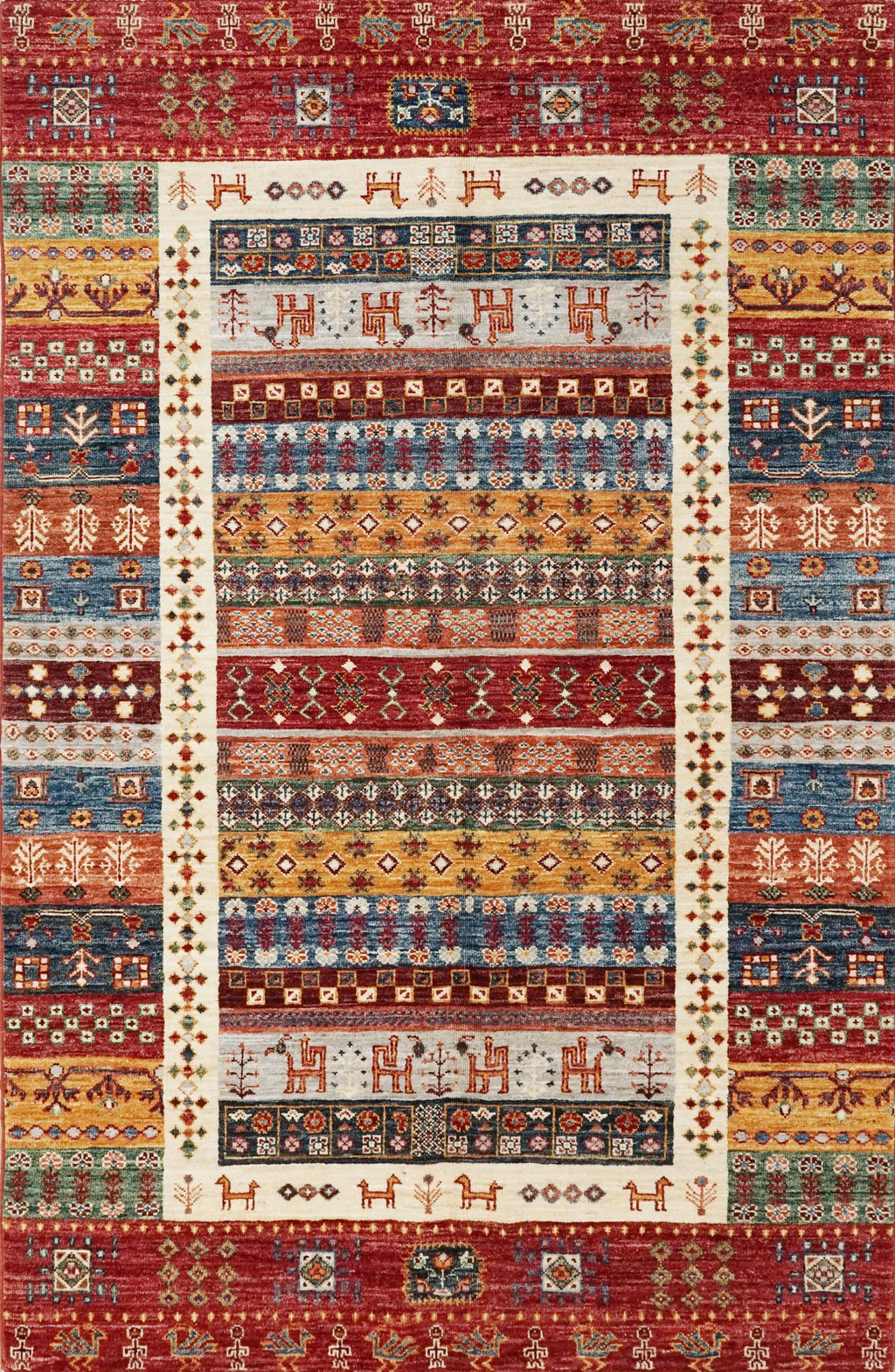 4x7 Ft Red Gabbeh Rug - Afghan Tribal Rug