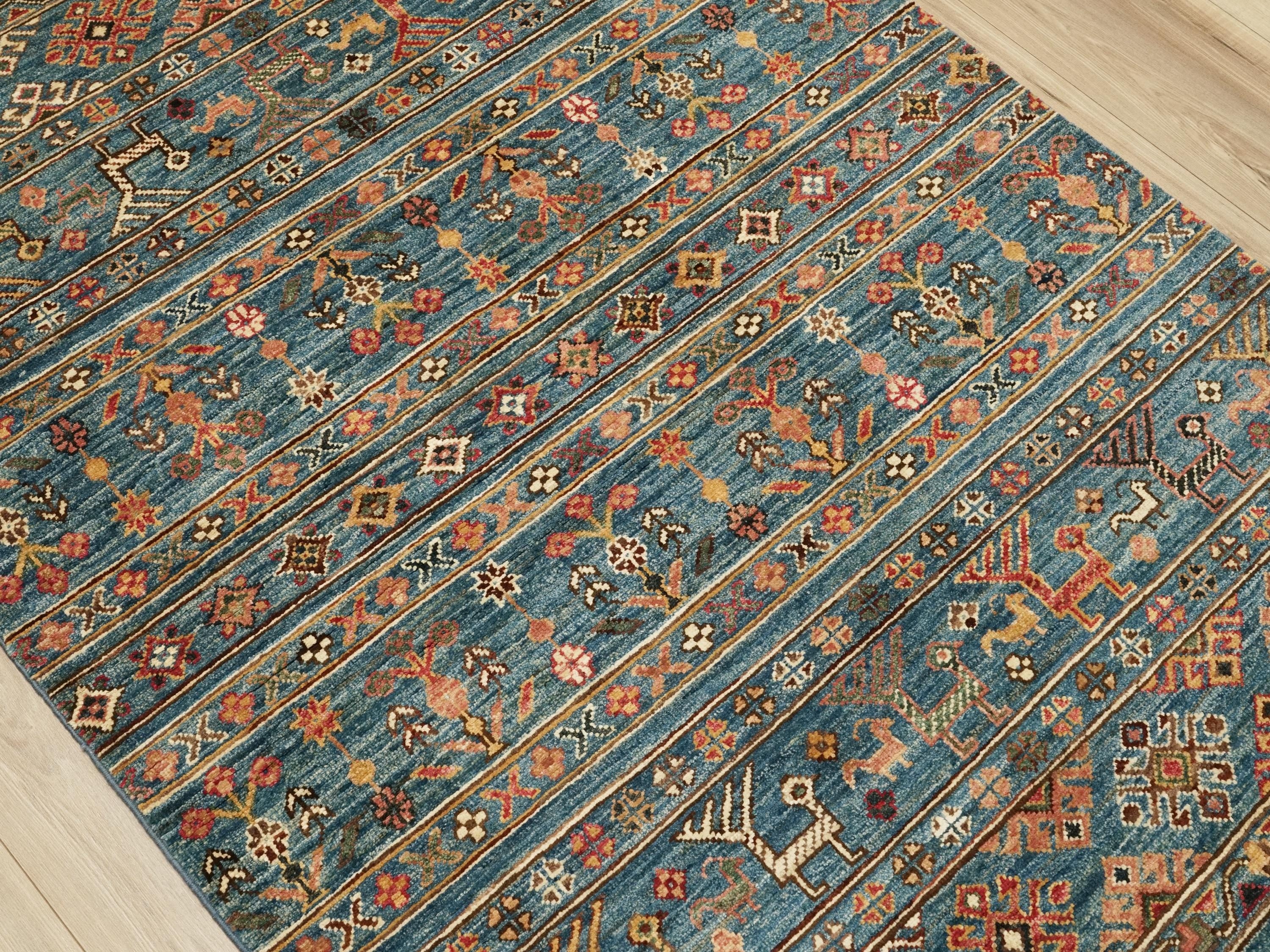 3x5 Ft Blue Khorjin Rug - Afghan Handmade Area Rug