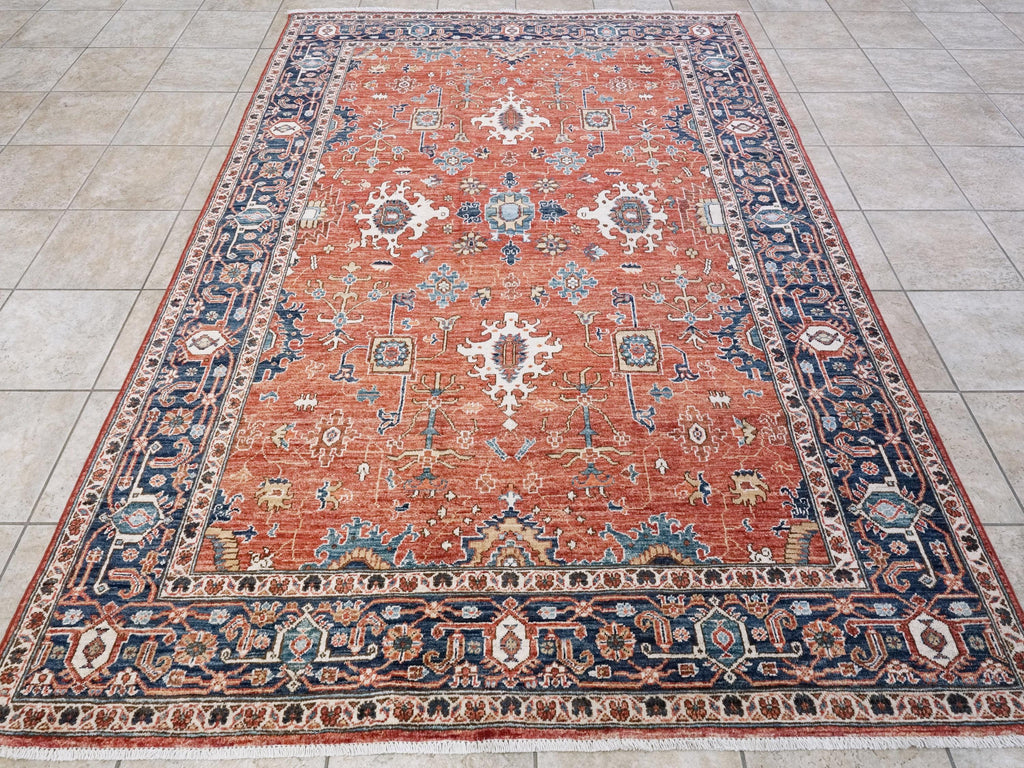 6x9 Ft Red & Blue Serapi Rug - Oriental Area Rug - Persian Design