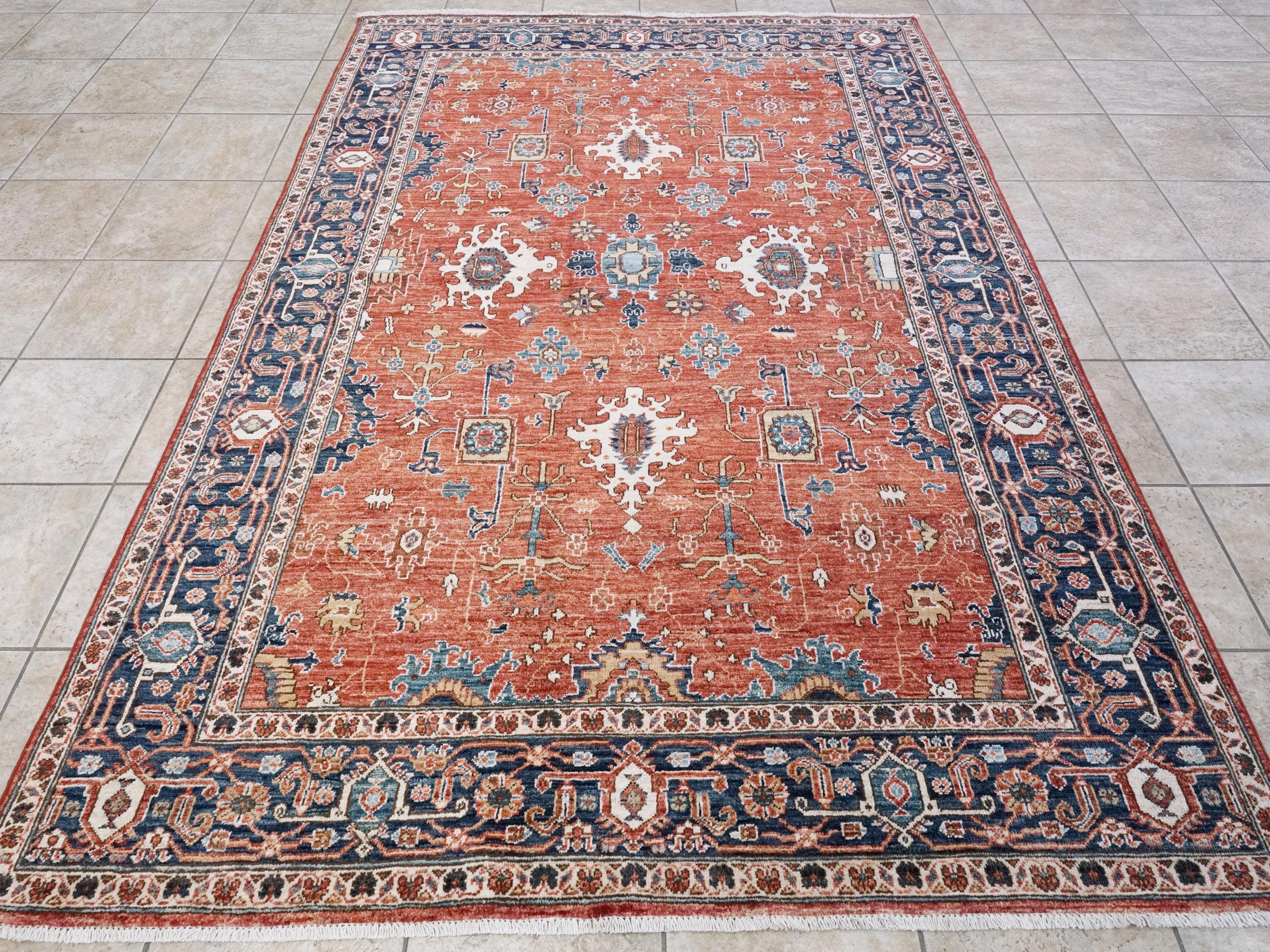 6x9 Ft Red & Blue Serapi Rug - Oriental Area Rug - Persian Design