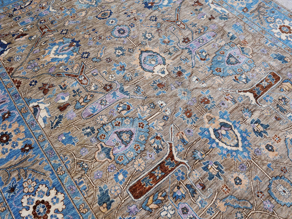 9x12 Ft Brown & Blue Serapi Rug - Hand Knotted Afghan Oriental Rug