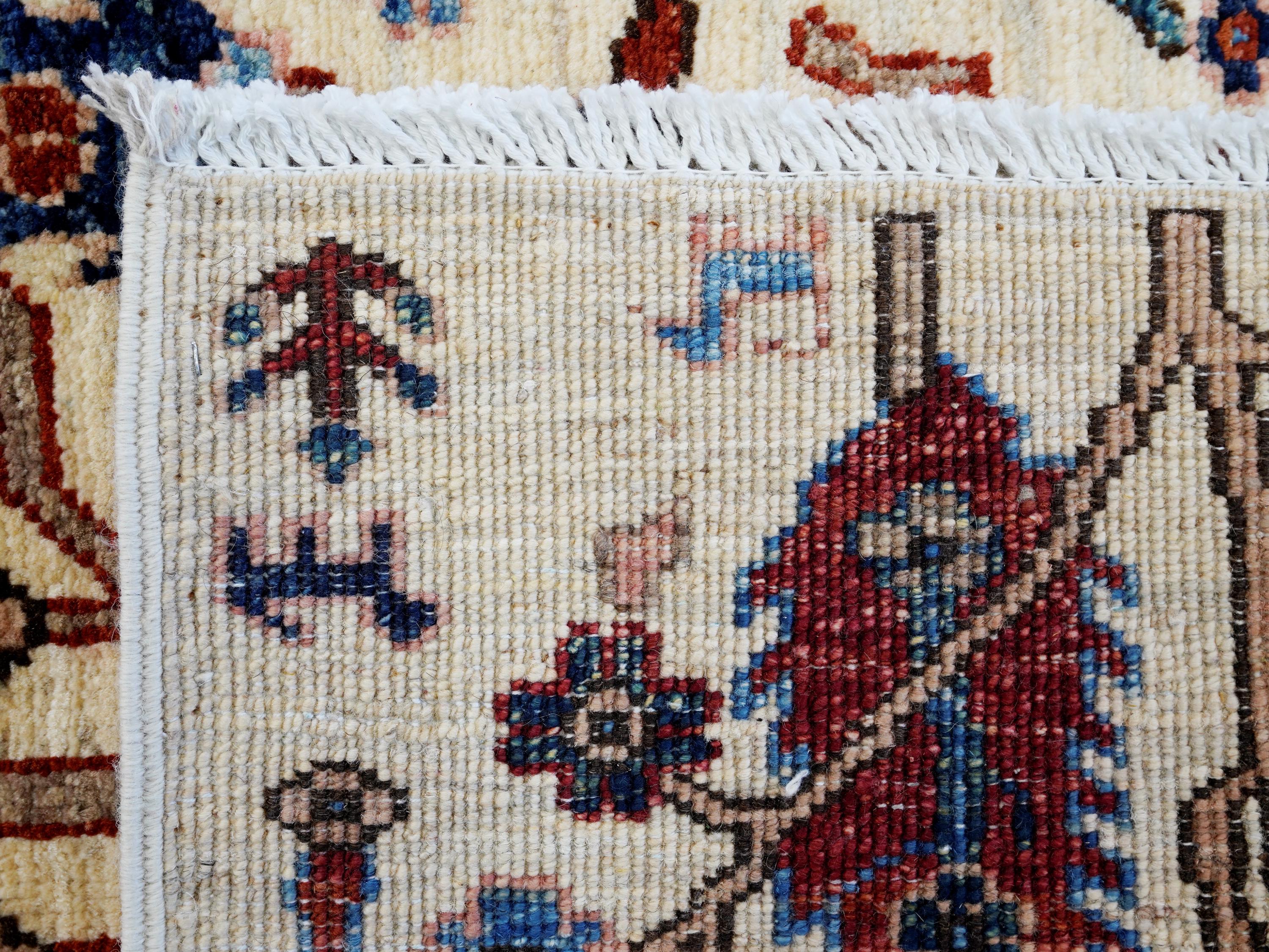 3x5 Ft Beige Serapi Rug - Handmade Afghan Rug - Floral Design