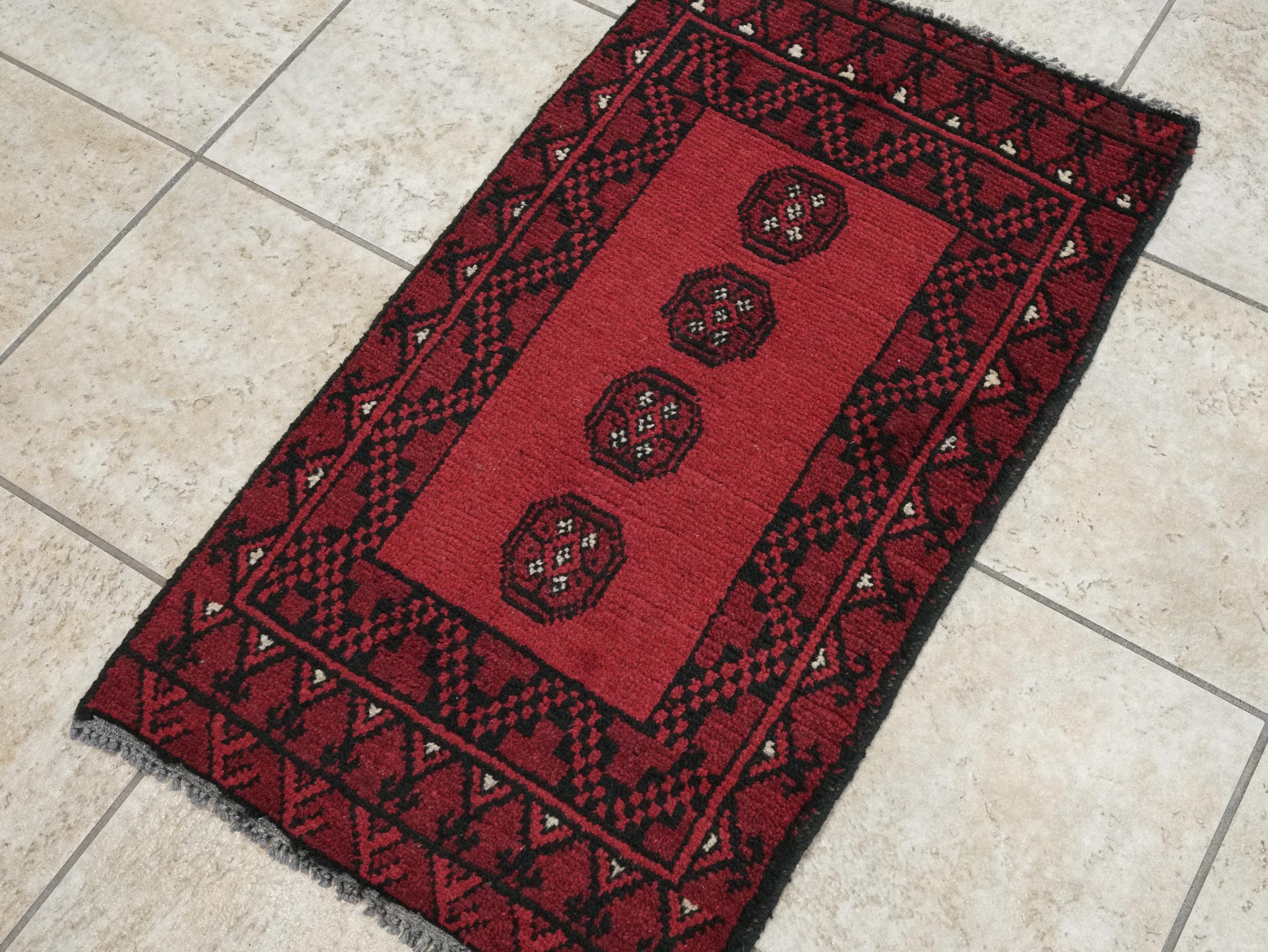 2x3 Ft Red Khal Mohammadi Rug - Hand Knotted Turkmen Wool Rug