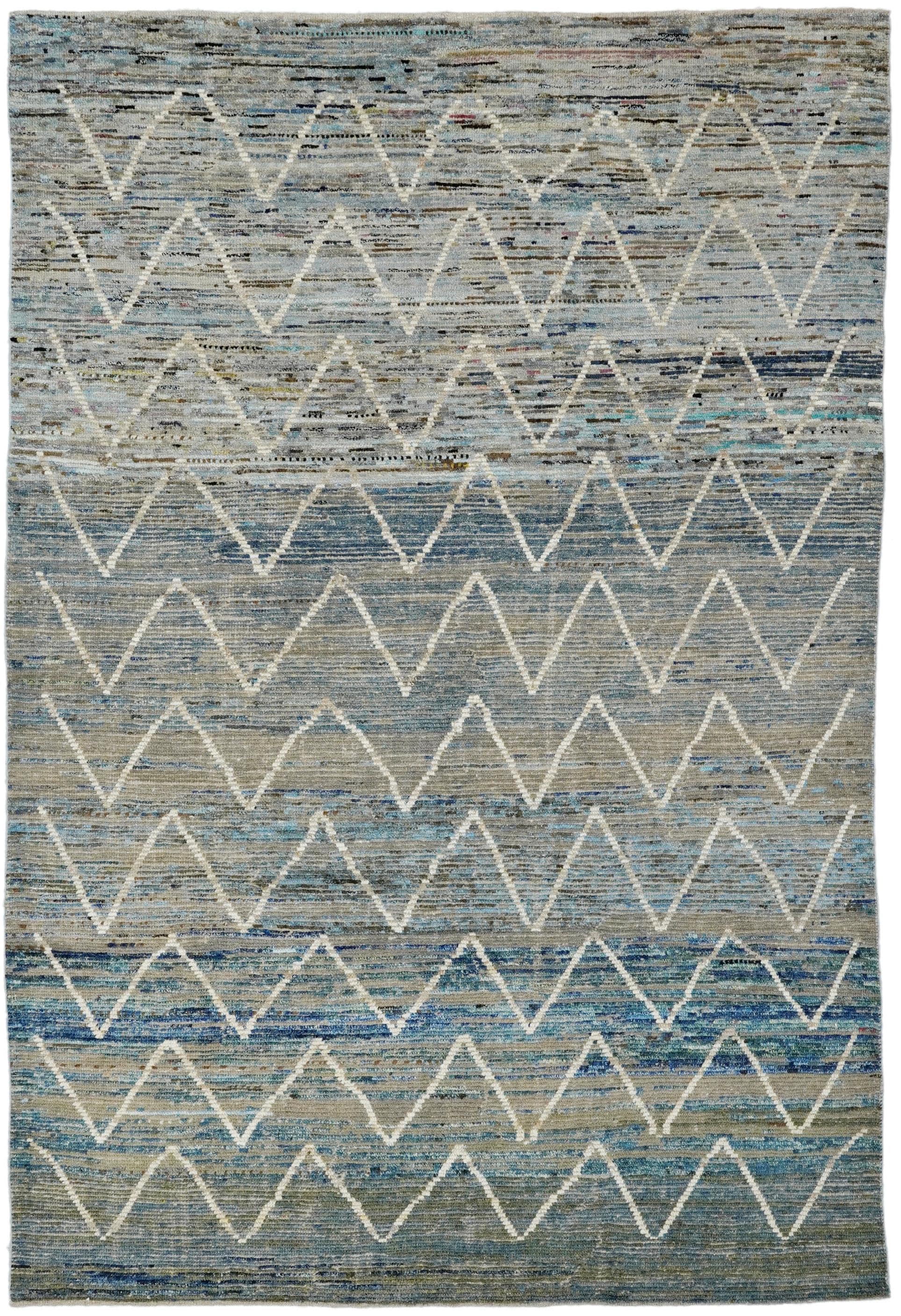 7x10 Ft Blue Moroccan Rug - Hand Knotted Area Rug