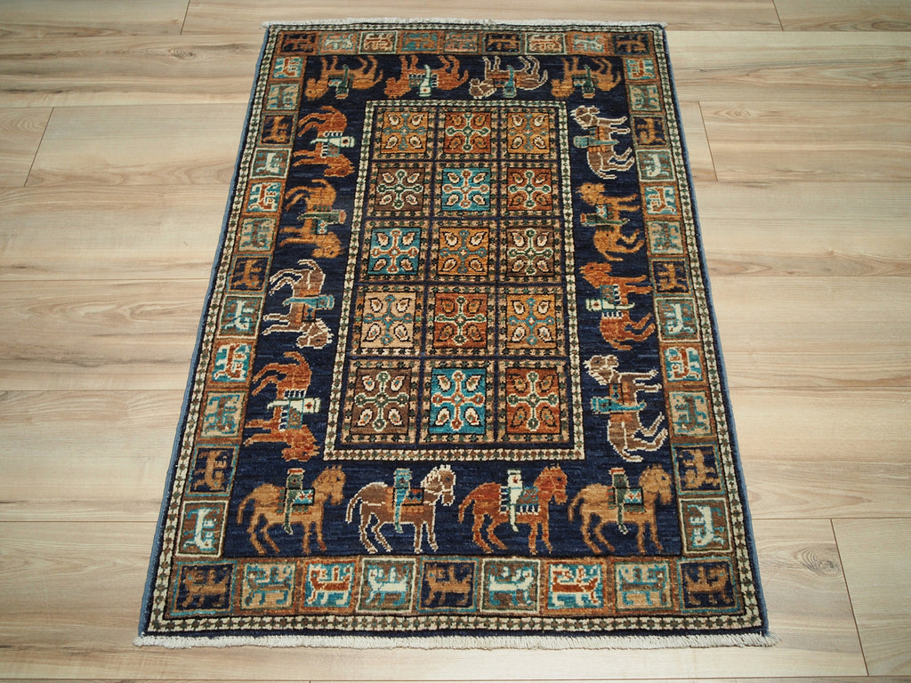 2x4 Ft Blue Mamluk Rug - Hand Knotted Oriental Rug