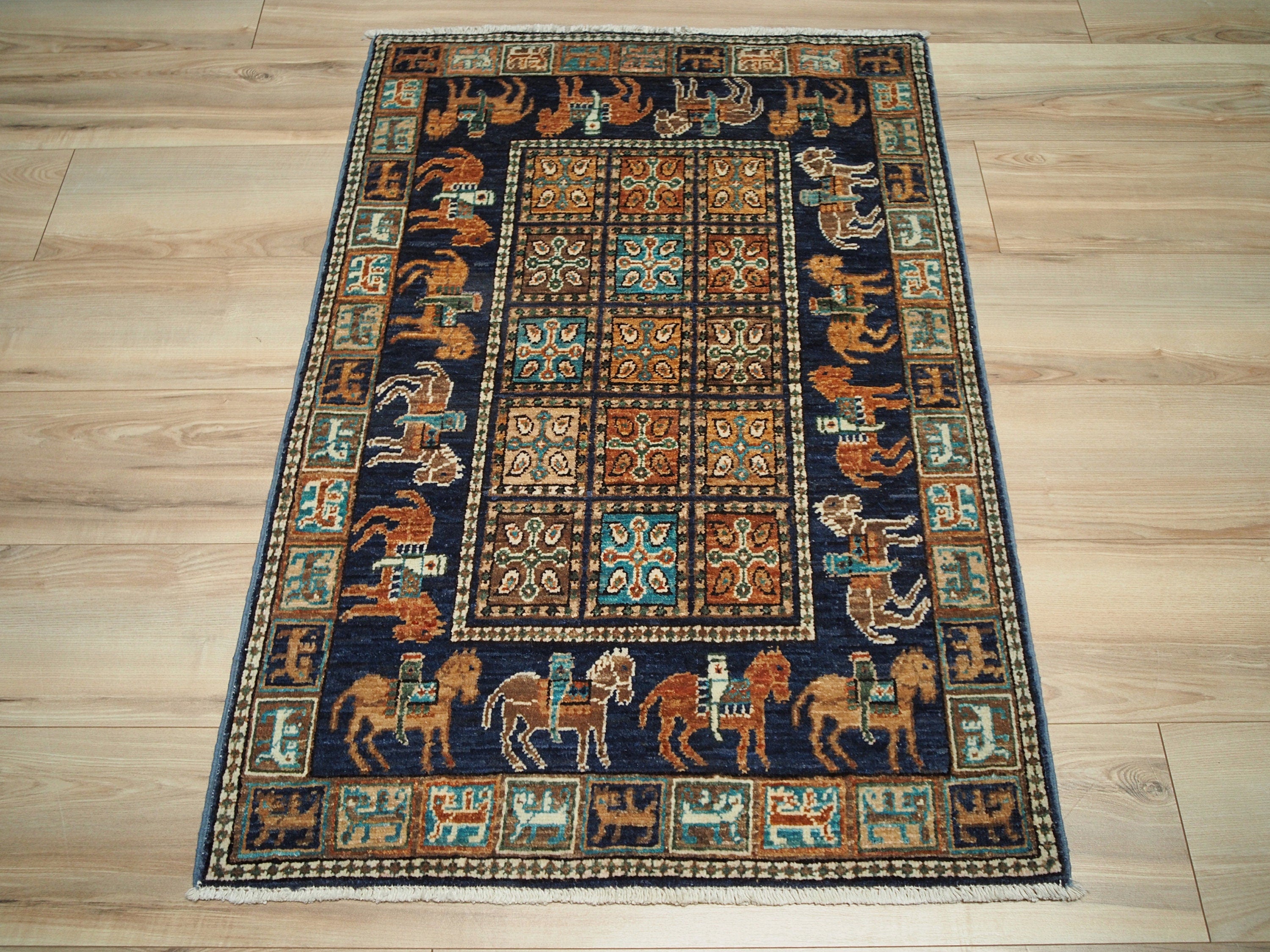 2x4 Ft Blue Mamluk Rug - Hand Knotted Oriental Rug