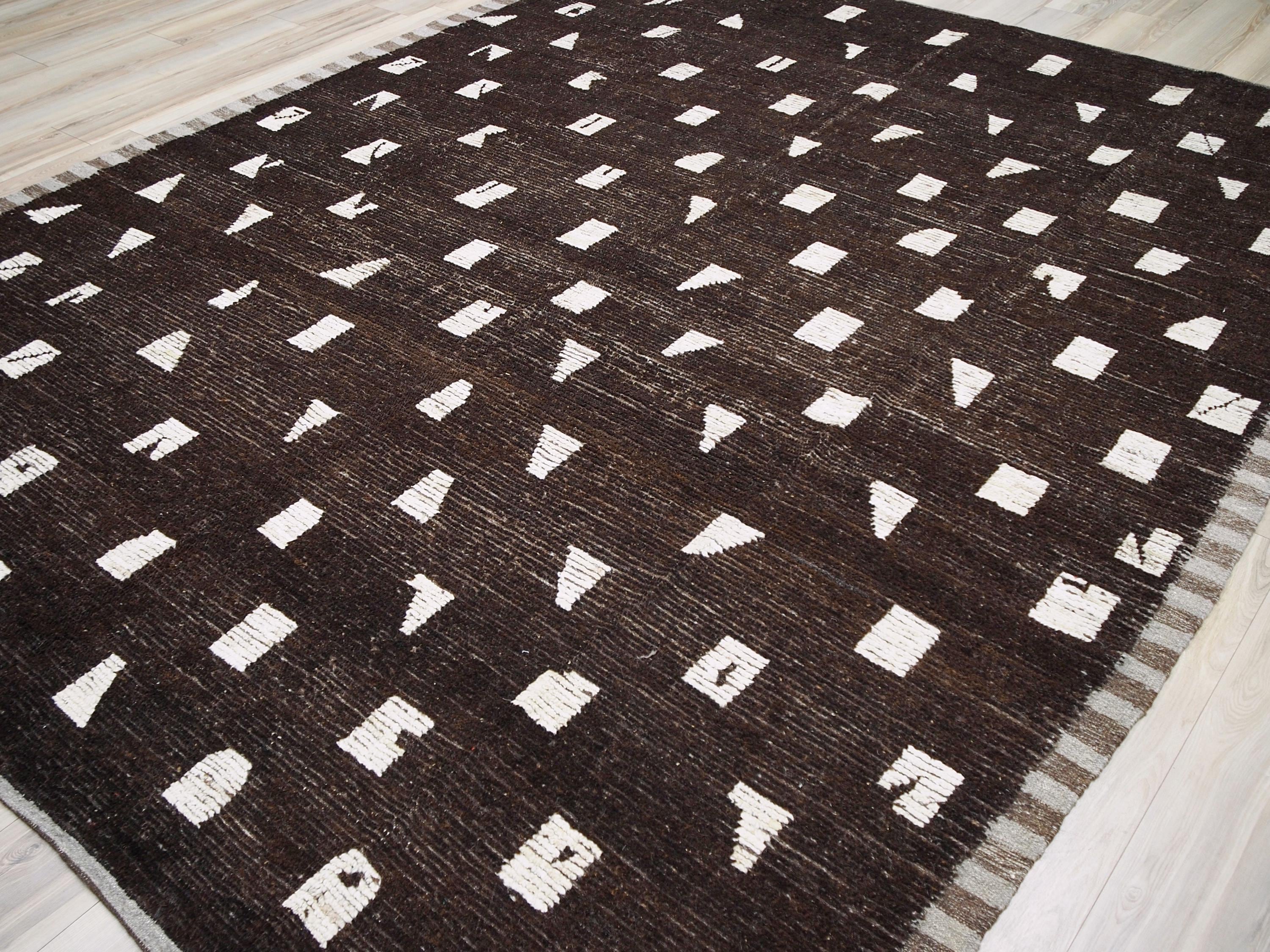 9x12 Ft Dark Brown Moroccan Rug - Hand Knotted Afghan Area Rug
