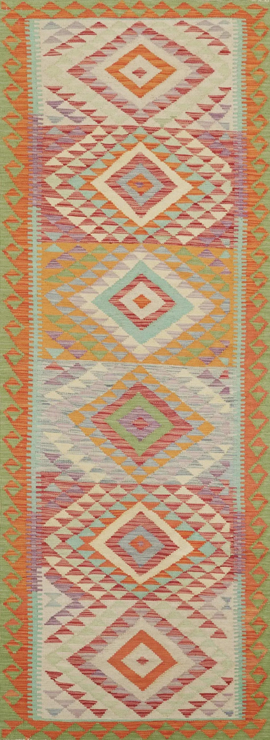 10 Ft Red Kilim Runner Rug - Flat Weave Wool Rug