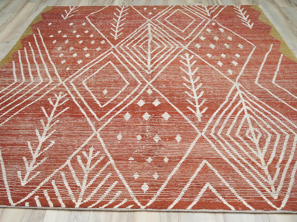 8x10 Ft Red Moroccan Rug - Hand Knotted Geometric Area Rug
