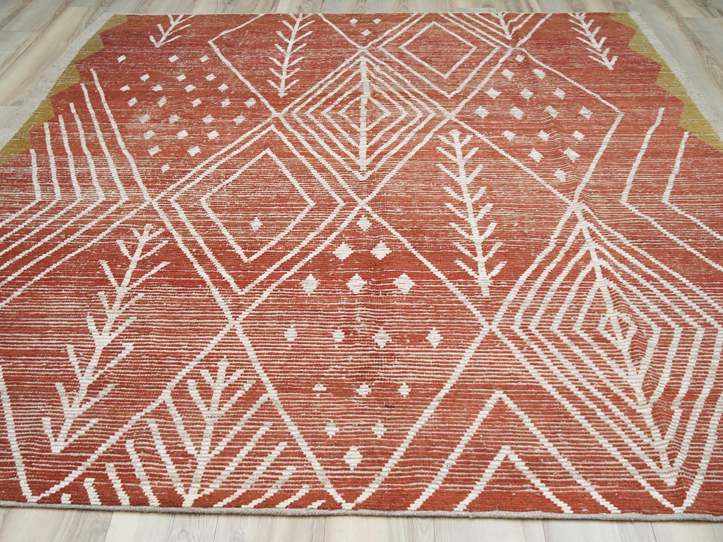 8x10 Ft Red Moroccan Rug - Hand Knotted Geometric Area Rug