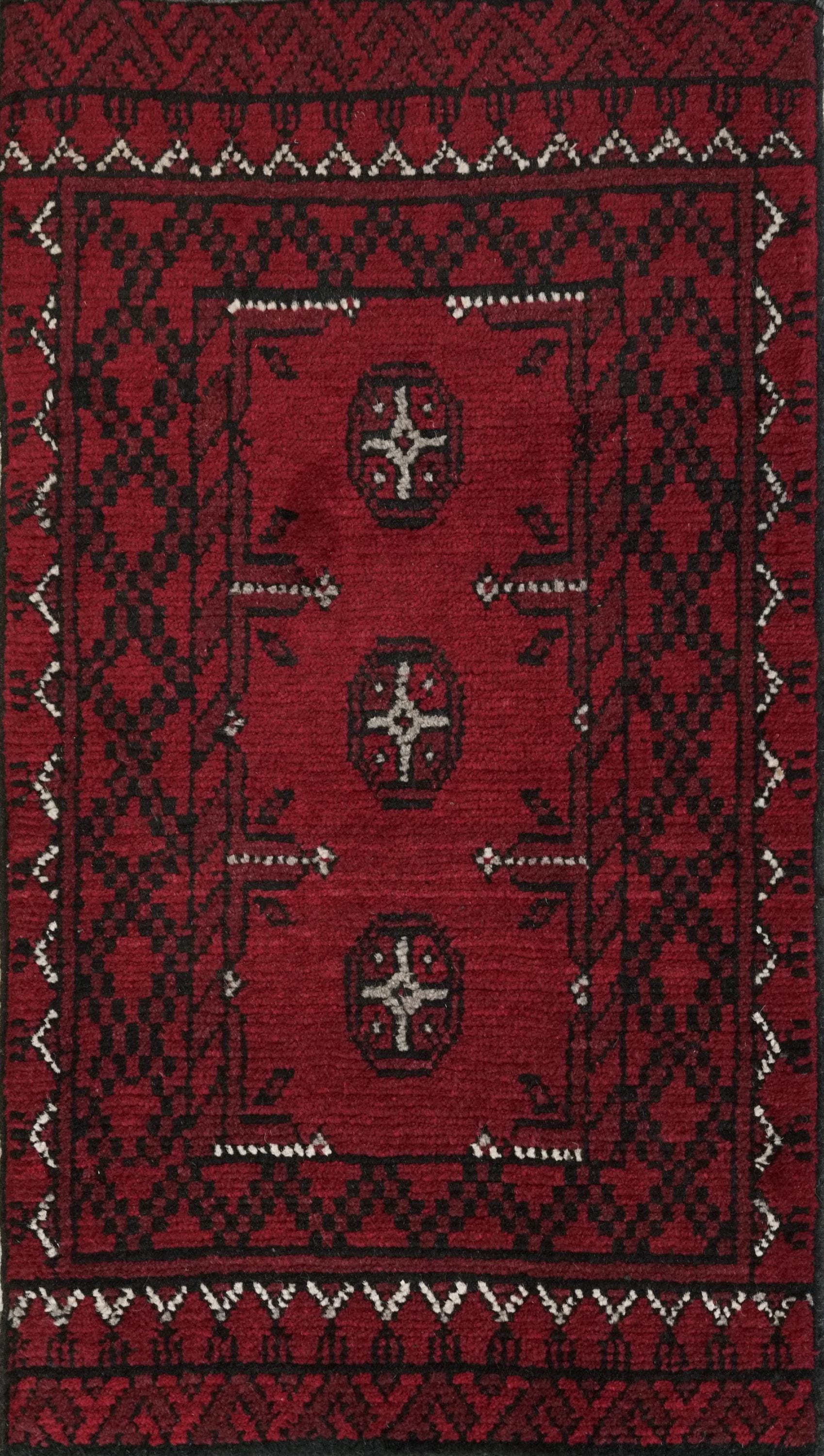2x3 Ft Red Khal Mohammadi Rug - Hand Knotted Turkmen Wool Rug