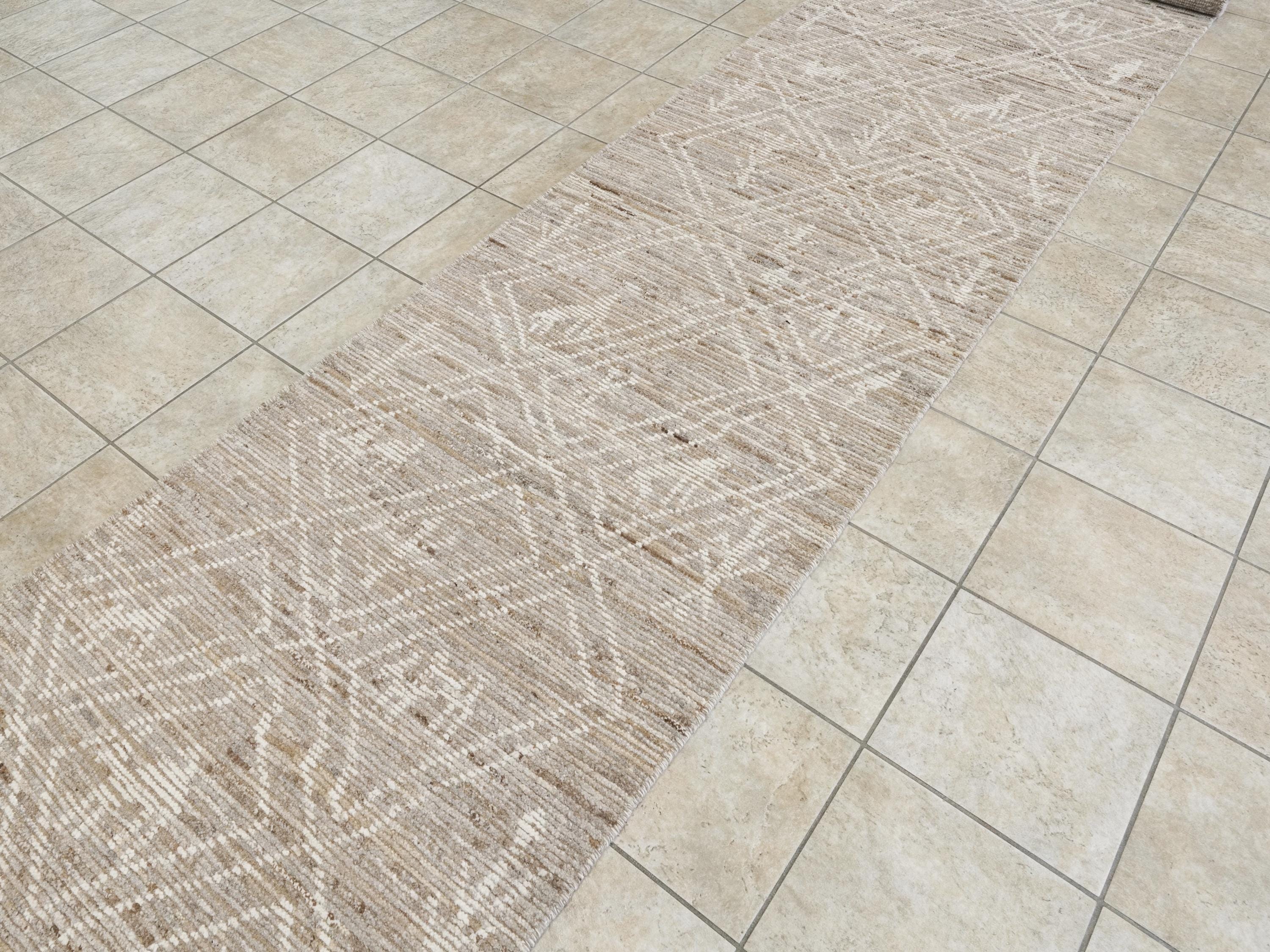 19 Ft Hand Knotted Afghan Runner Rug - Light Brown Wool Rug - Tribal Design