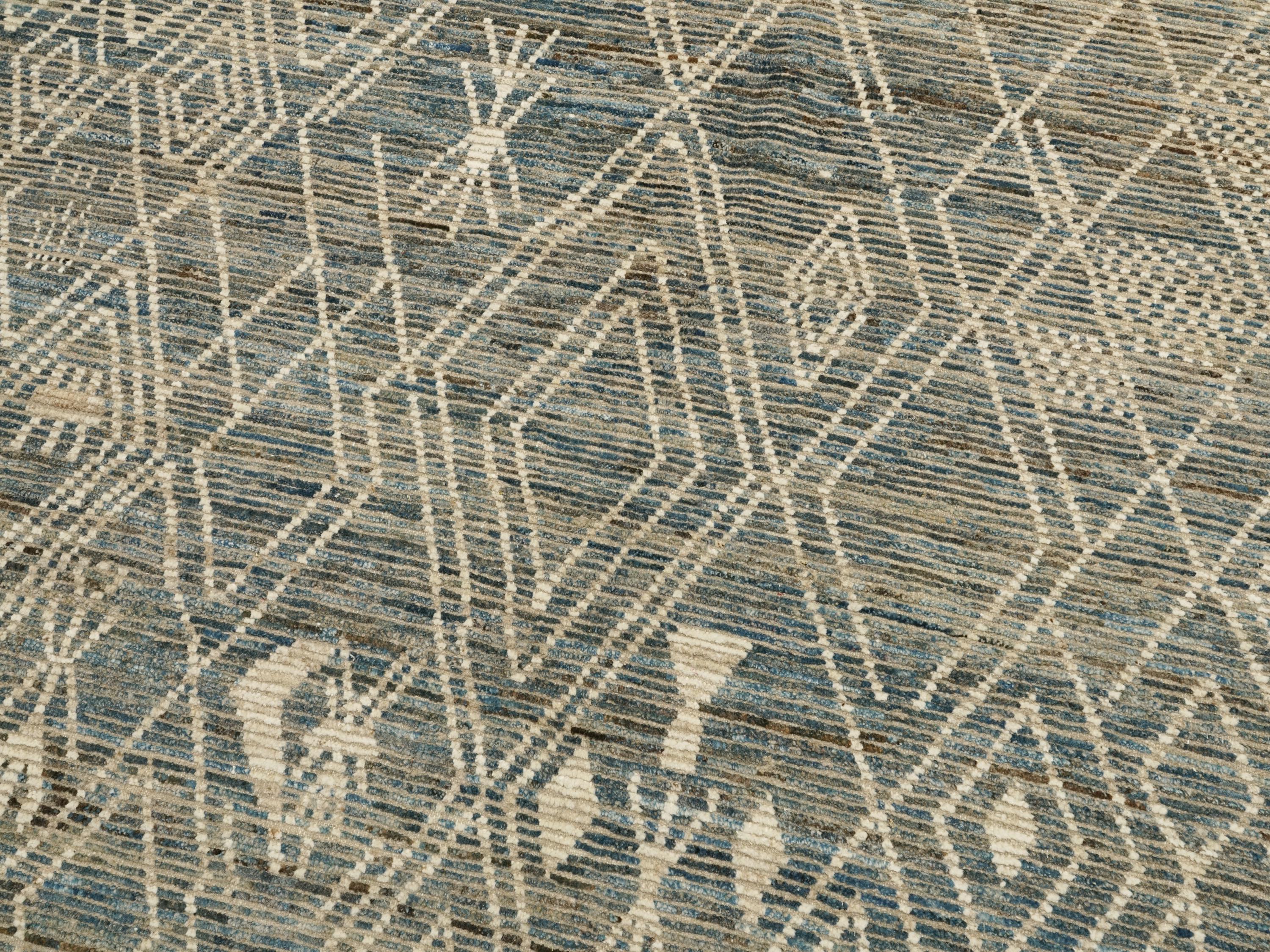 7x7 Ft Blue Moroccan Rug - Afghan Handmade Square Rug