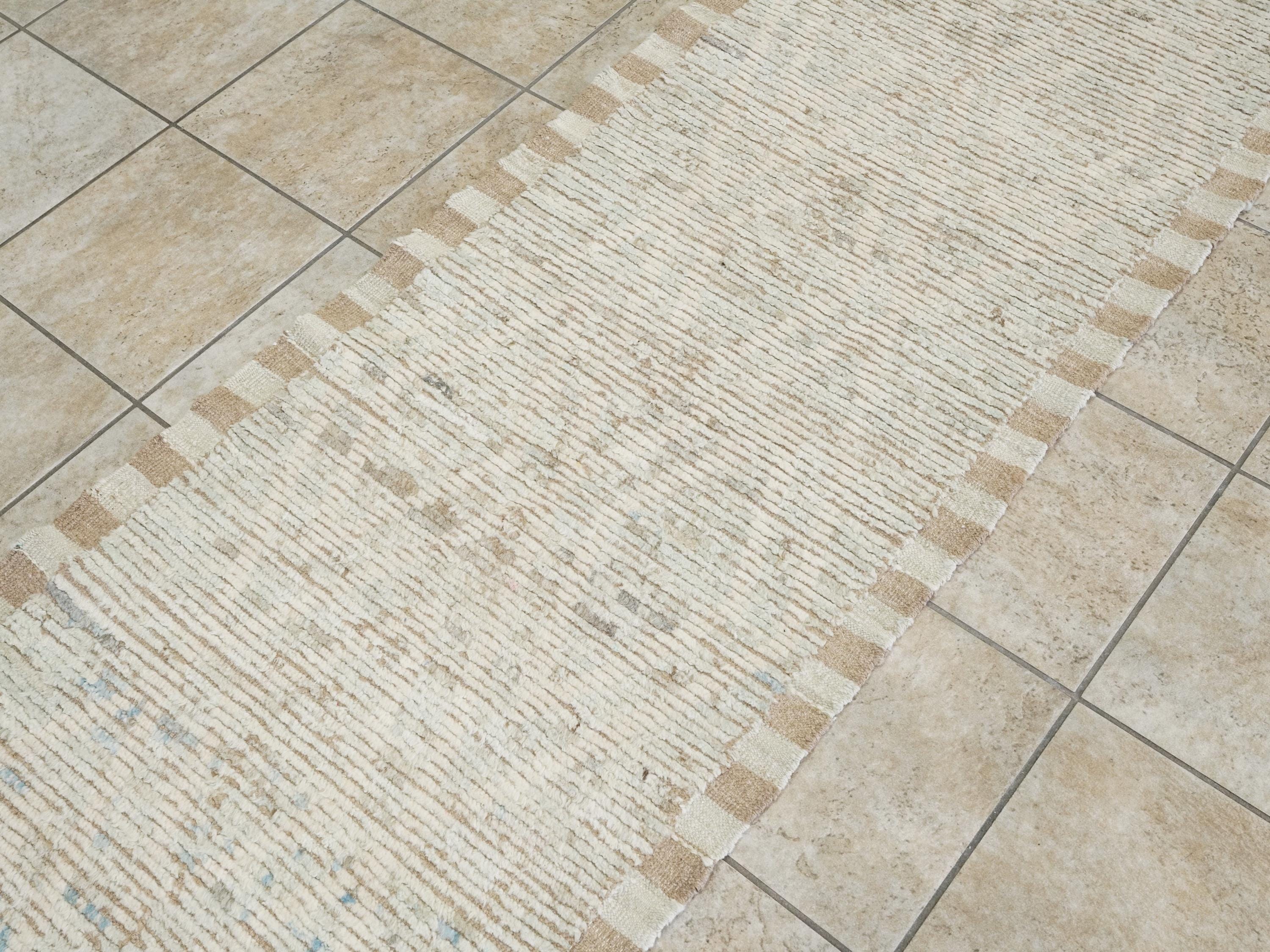 17 Ft Light Blue Moroccan Runner Rug - Hand Knotted Wool Rug