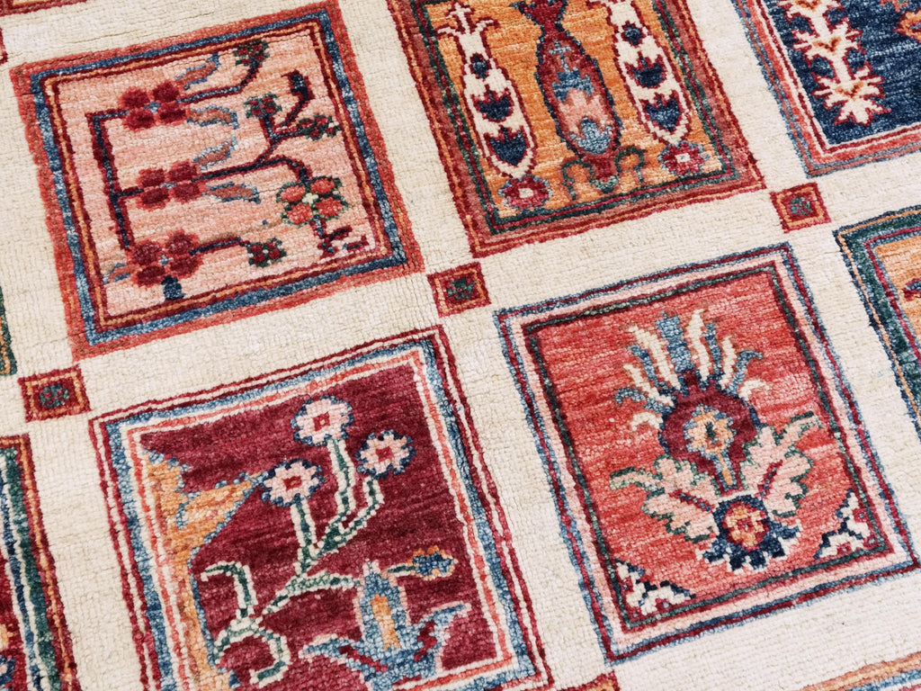 6x8 Ft Beige Serapi Rug - Hand Knotted Oriental Area Rug - Garden Design