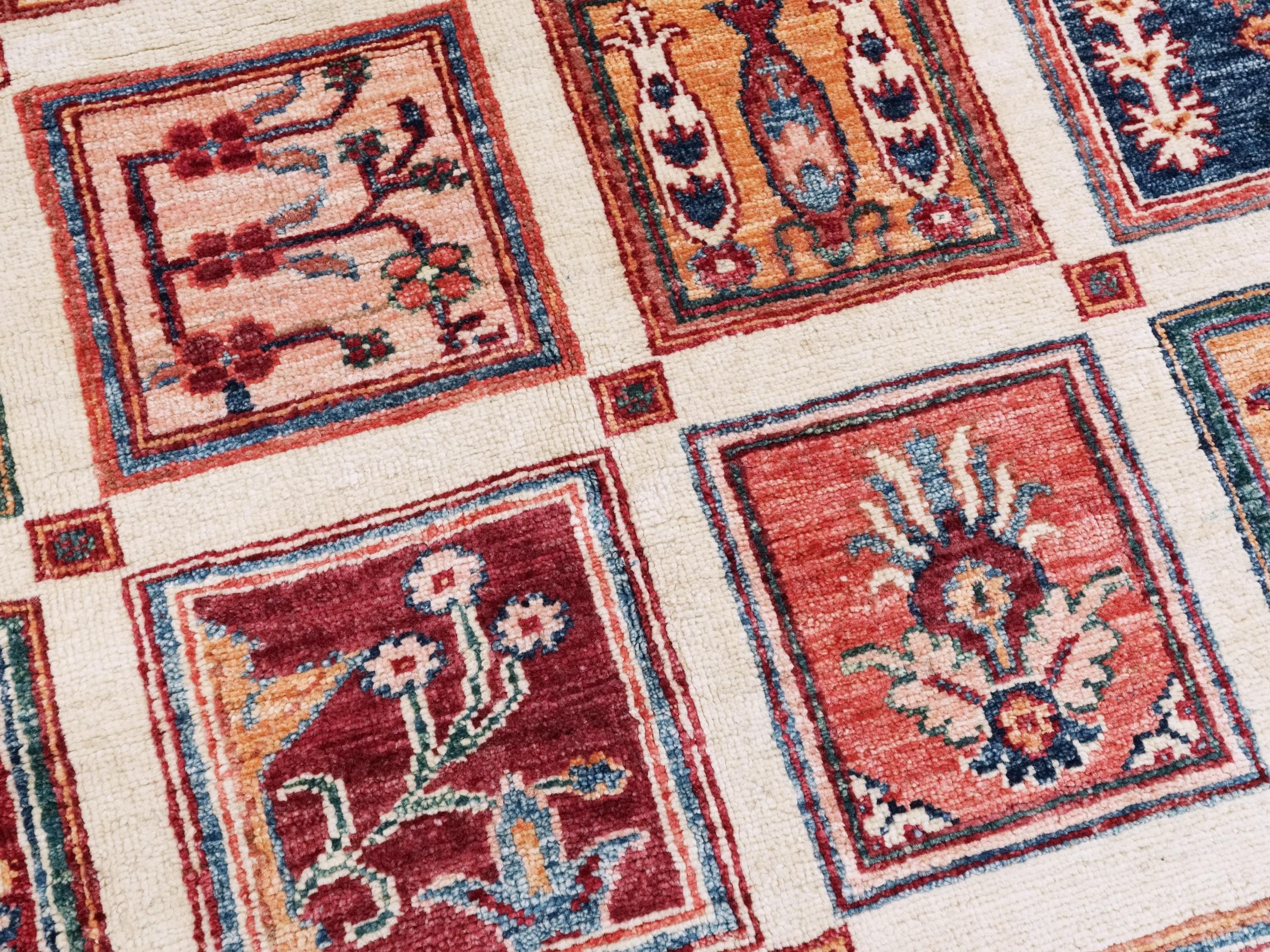 6x8 Ft Beige Serapi Rug - Hand Knotted Oriental Area Rug - Garden Design