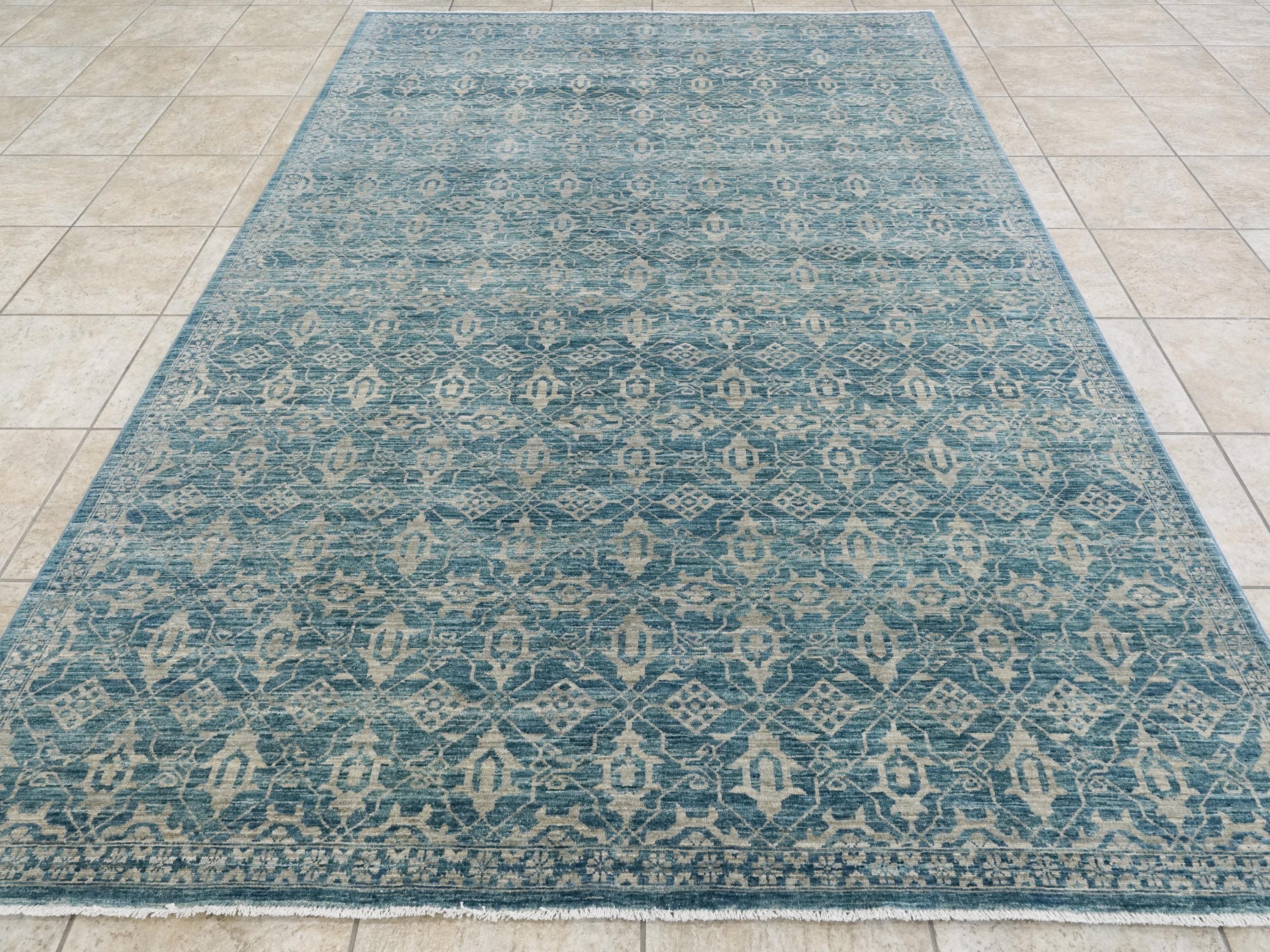 6x9 Ft Blue Heriz Rug - Hand Knotted Area Rug - Persian Design