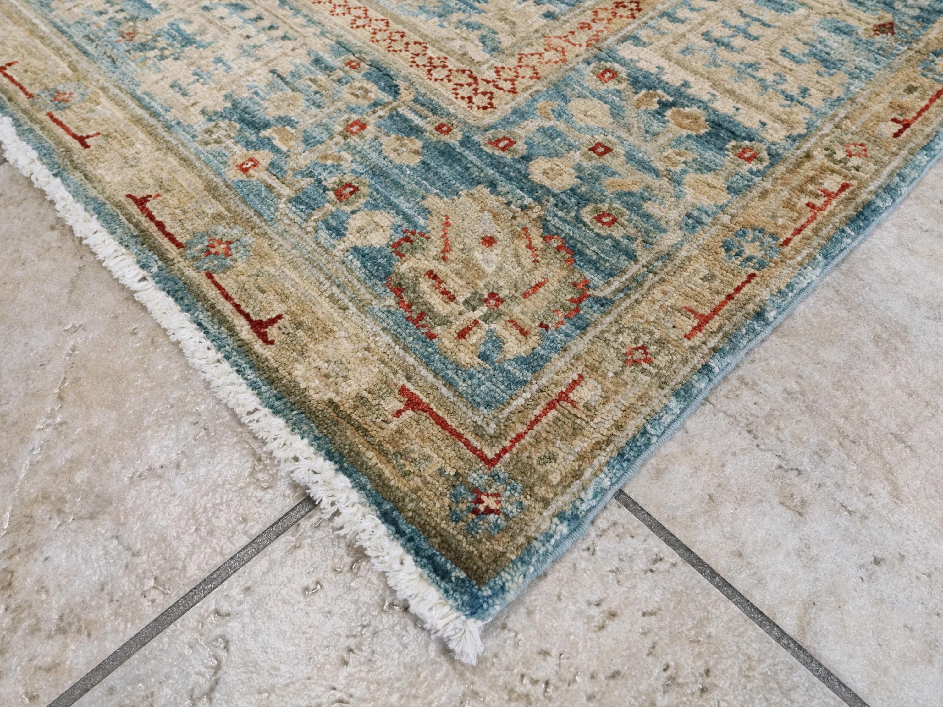 5x7 Ft Blue Serapi Rug - Hand Knotted Oriental Rug - Persian Design