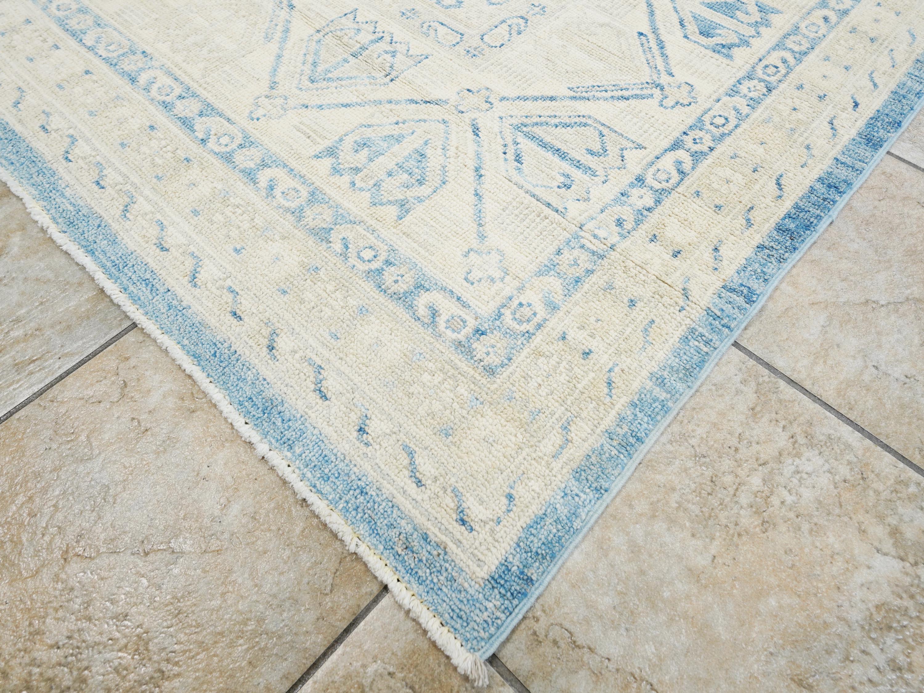 10x14 Ft Muted Blue Ushak Rug - Hand Knotted Wool Area Rug