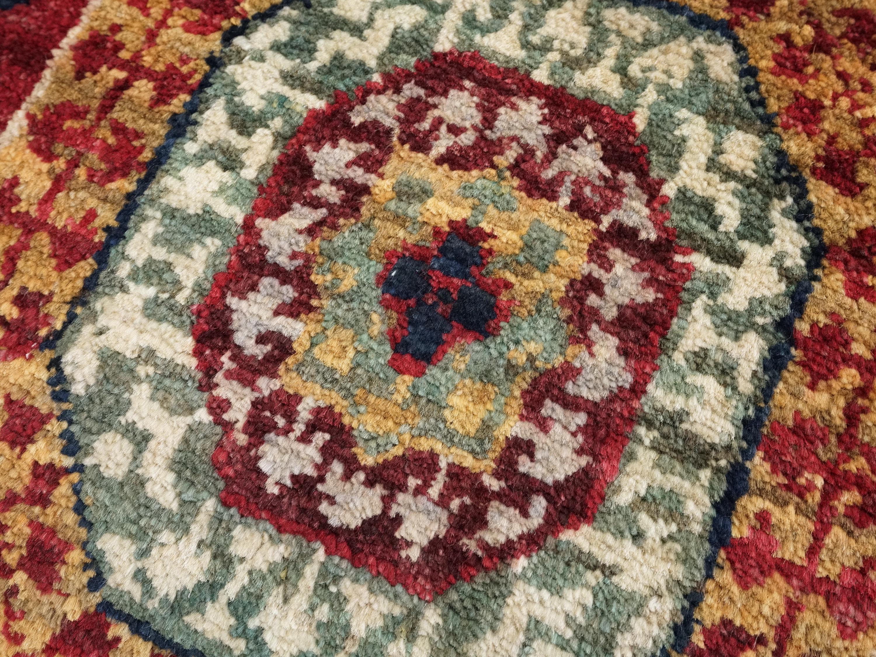 2x3 Ft Hand Knotted Red Mamluk Rug - Ghazni Wool Oriental Rug