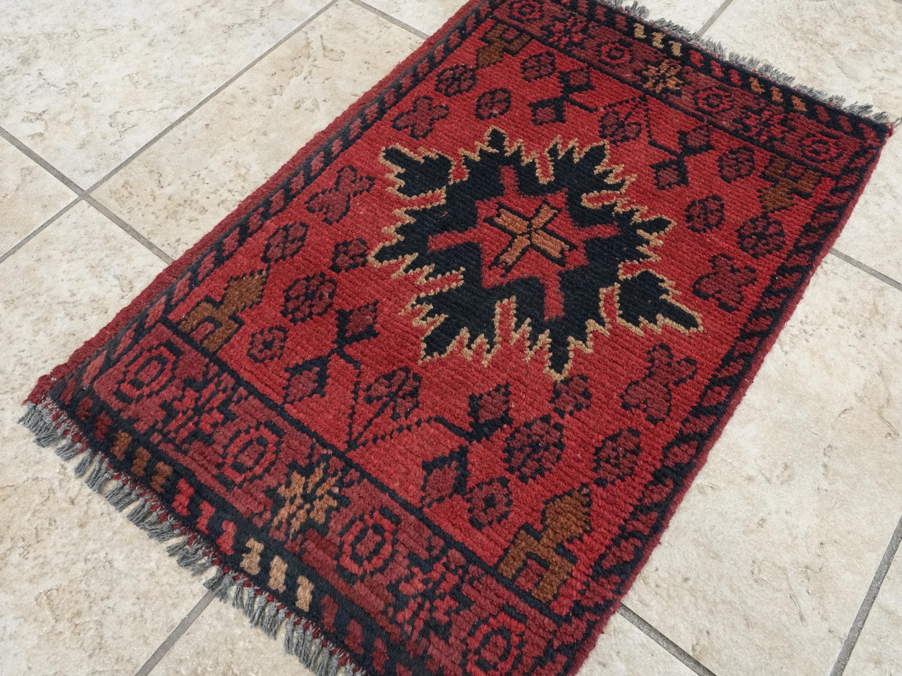 1x2 Ft Red Khal Mohammadi Rug - Hand Knotted Afghan Wool Rug